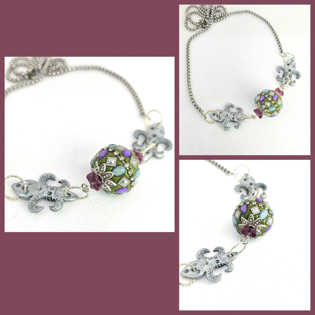 Fleur De Lis Jesse James Bead Pendant Necklace - Rustic Boho Handmade Jewelry Gift for Her - FREE Shipping Unique Accessory for Rustic