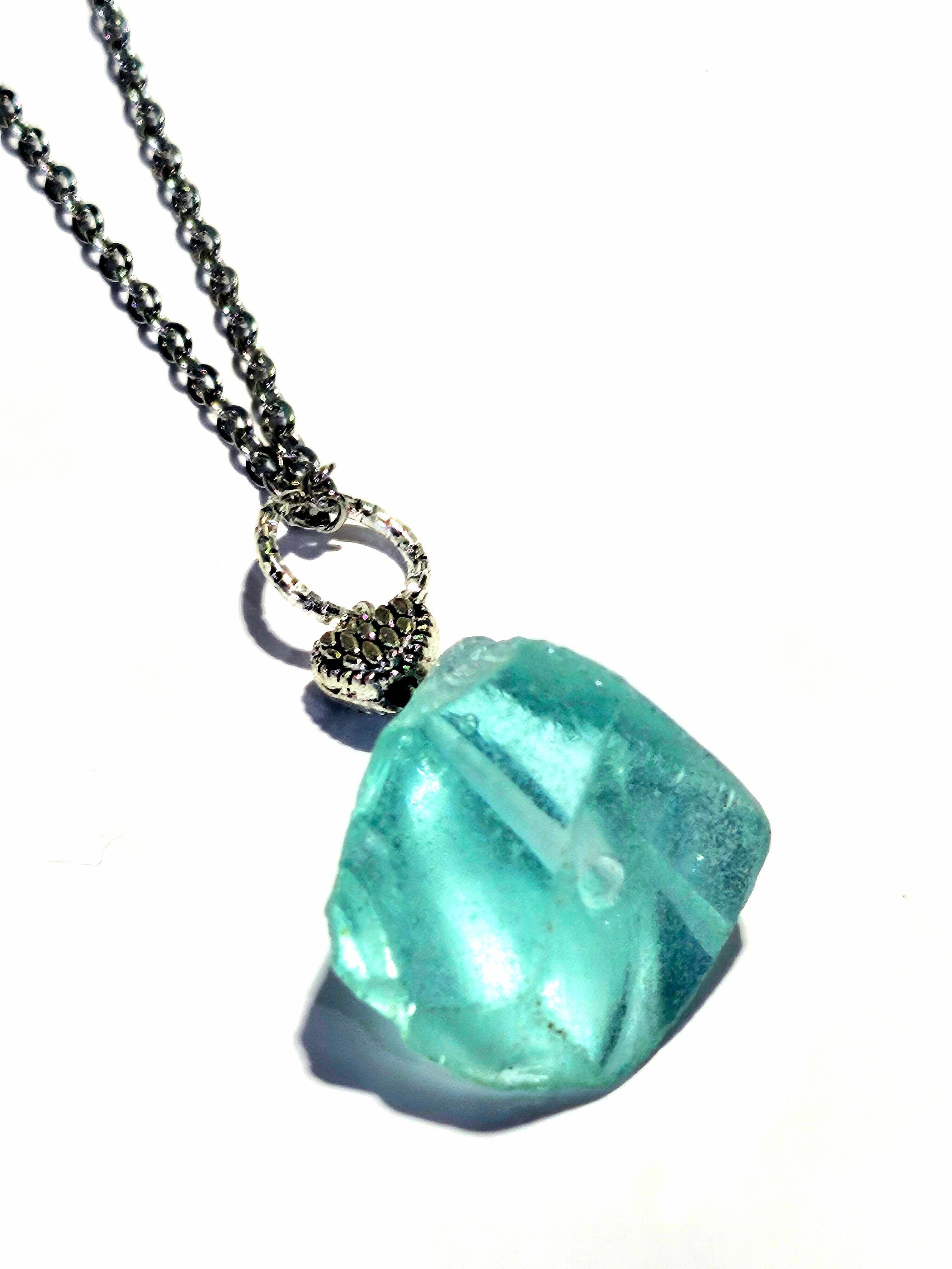 Stunning Blue Glass Pendant Necklace with Durable Stainless Steel Chain for Effortless Elegance