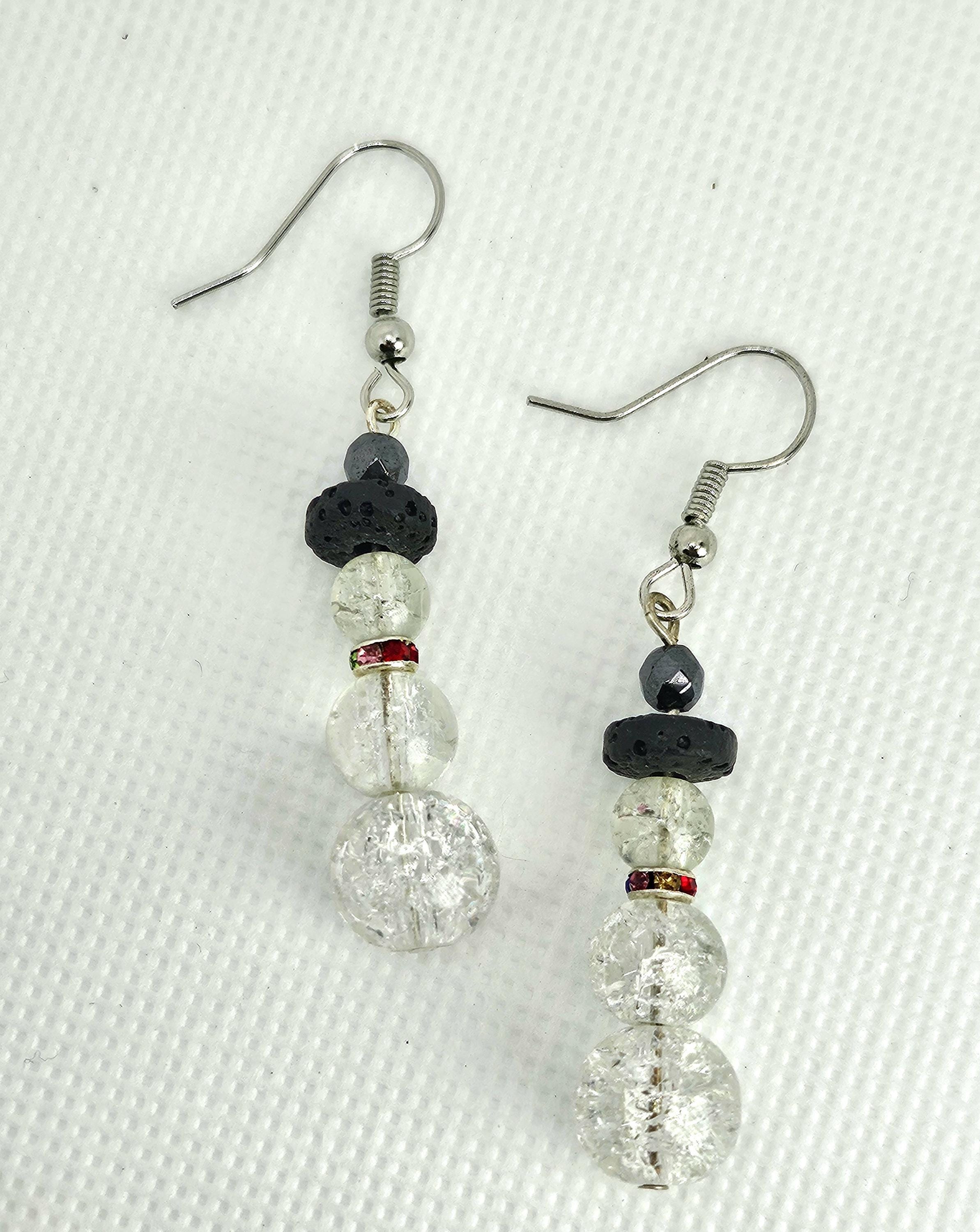 Clear Crackle Glass Earrings - Rustic Boho Handmade Jewelry Gift for Her - Unique Stainless Steel  Glass Design - Free Shipping