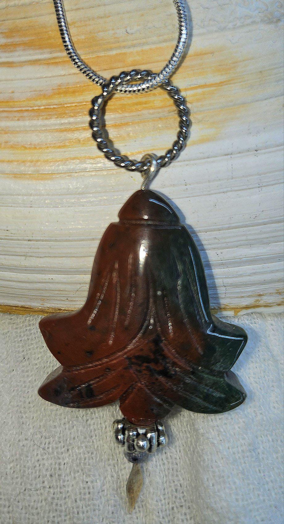 Natural Bloodstone Cabochon Pendant Necklace on Stainless Steel Chain for Peaceful Vibes Stylish Elegance  Inner Zen
