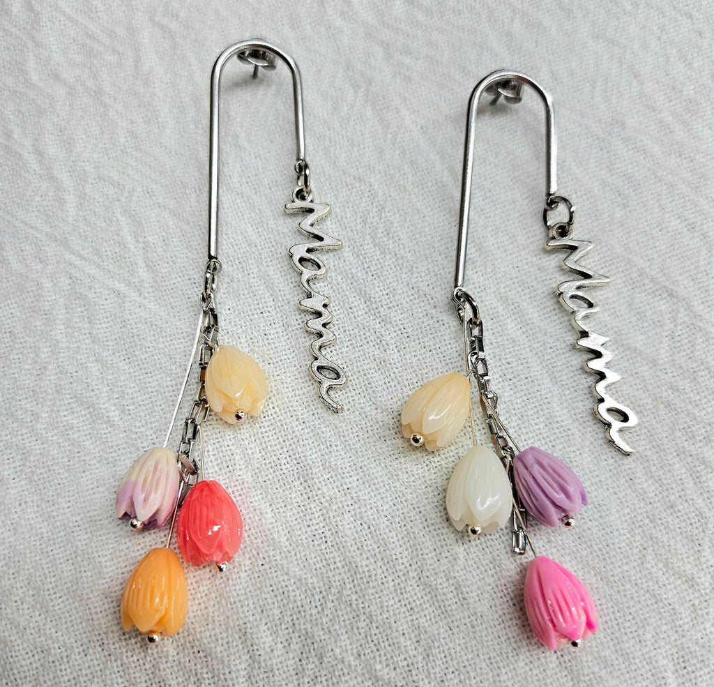 Jasmine Flower  Mama Charm Earrings  Handmade Rustic Boho Jewelry Gift for Her  Unique Beaded Accessories with Free Shipping