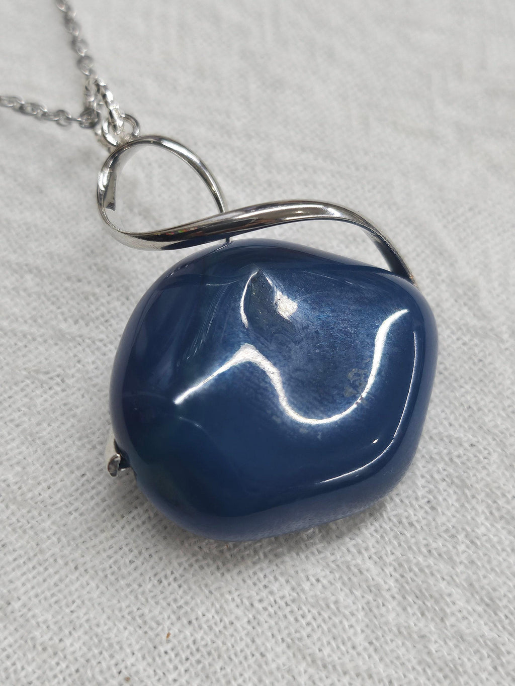 Handcrafted Blue Agate  Stainless Steel Pendant Necklace - Unique Rustic Boho Jewelry Gift for Her with FREE Shipping - One-of-a-Kind Design