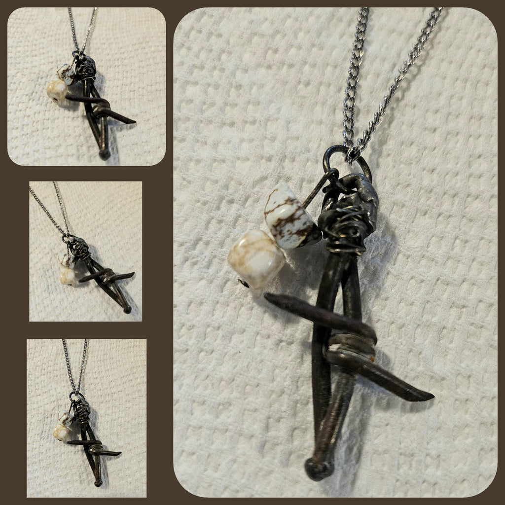Barbed Wire  White Magnesite Pendant Rustic Boho Handmade Jewelry Gift for Her - Unique Statement Piece with Free Shipping