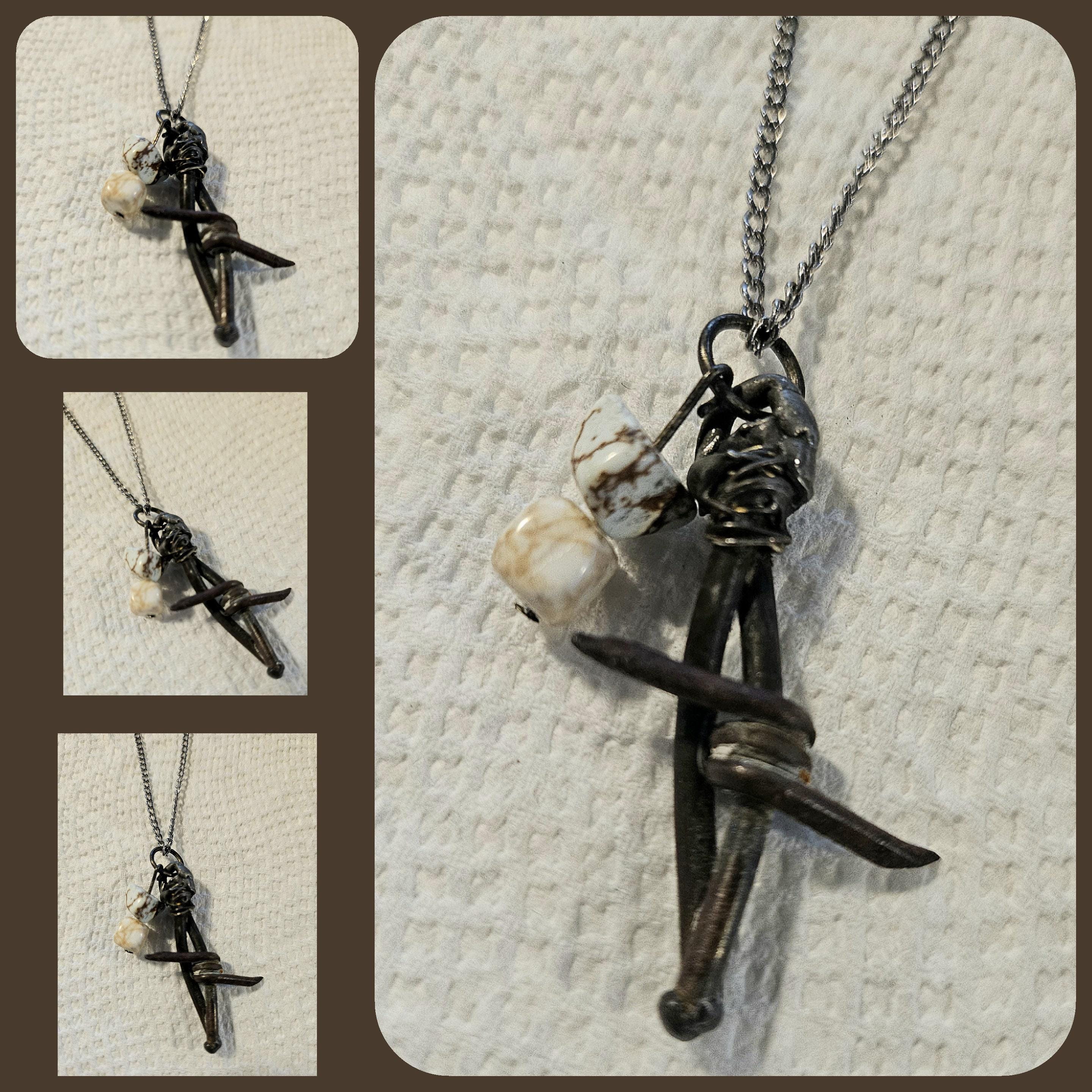 Barbed Wire  White Magnesite Pendant Rustic Boho Handmade Jewelry Gift for Her - Unique Statement Piece with Free Shipping