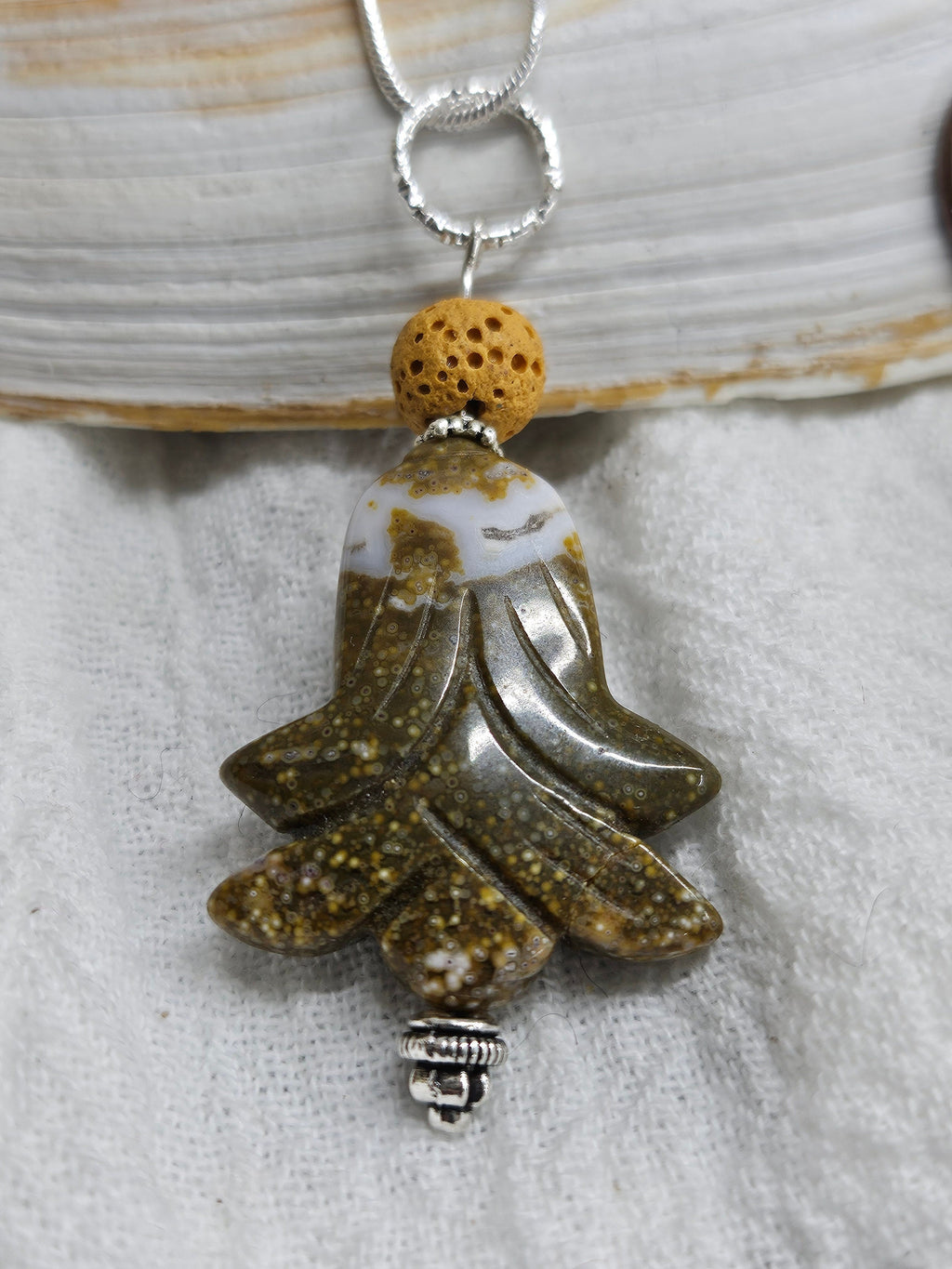 Yellow Ocean Jasper  Lava Stone Pendant on 16 Stainless Steel Chain - Unique Sunshine Jewelry Accessory for Daily Wear Gift Idea