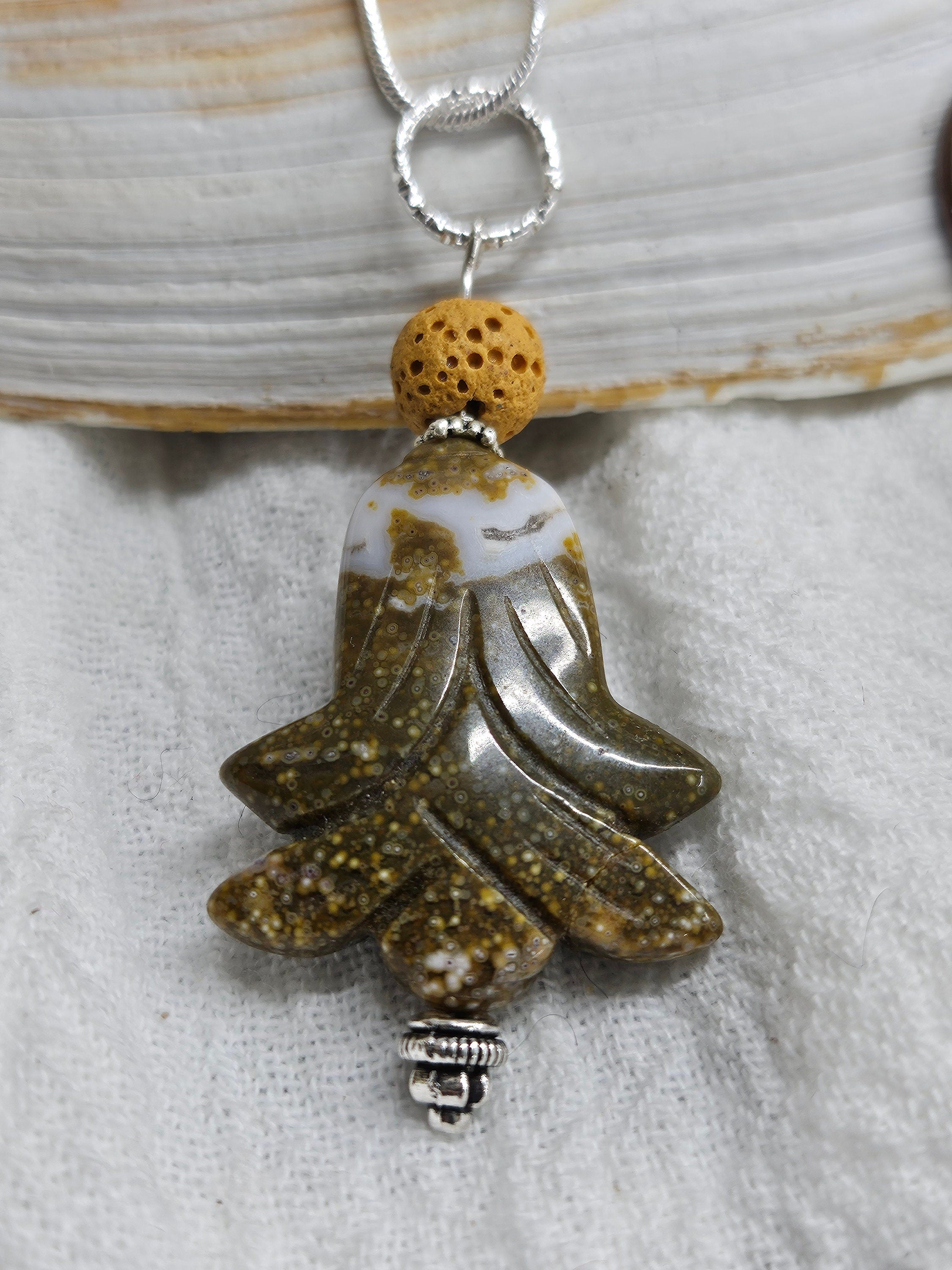 Yellow Ocean Jasper  Lava Stone Pendant on 16 Stainless Steel Chain - Unique Sunshine Jewelry Accessory for Daily Wear Gift Idea