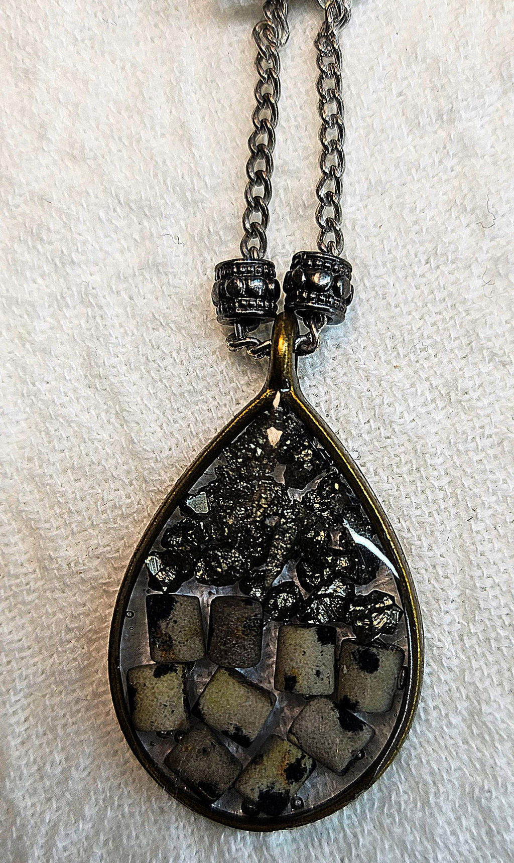 Dalmatian Stone  Pyrite Pendant Necklace  Rustic Boho Handmade Jewelry Gift for Her  Unique Accessory with FREE Shipping
