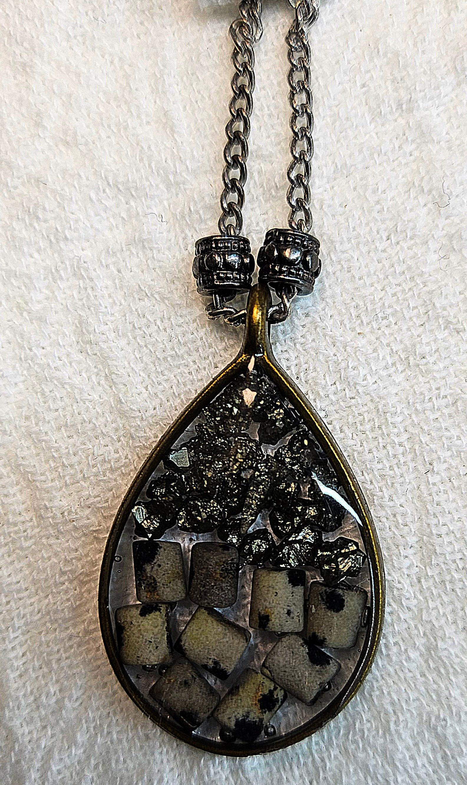 Dalmatian Stone  Pyrite Pendant Necklace  Rustic Boho Handmade Jewelry Gift for Her  Unique Accessory with FREE Shipping
