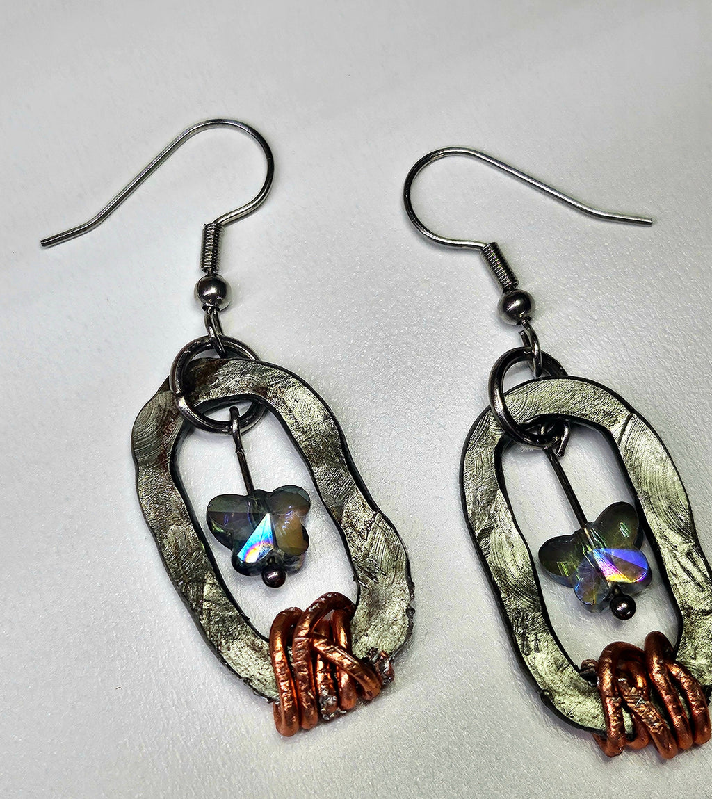 Swarovski Crystal Butterfly Earrings with Textured Metal Links  Stainless Steel Hooks for Everyday Elegance