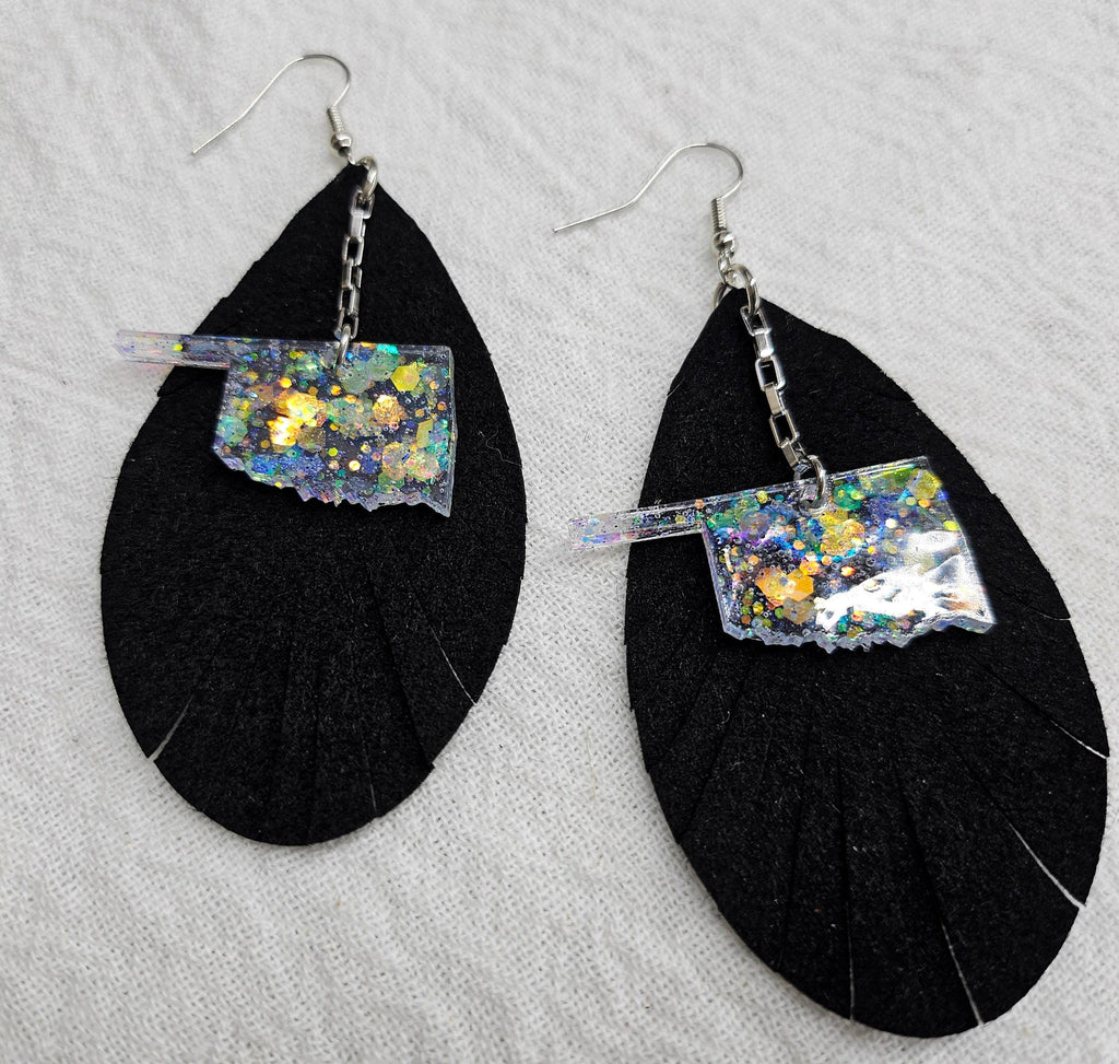 Oklahoma  Fringe Leather Earrings  Handmade Rustic Boho Jewelry Gift for Her  FREE Shipping Unique Statement Accessories