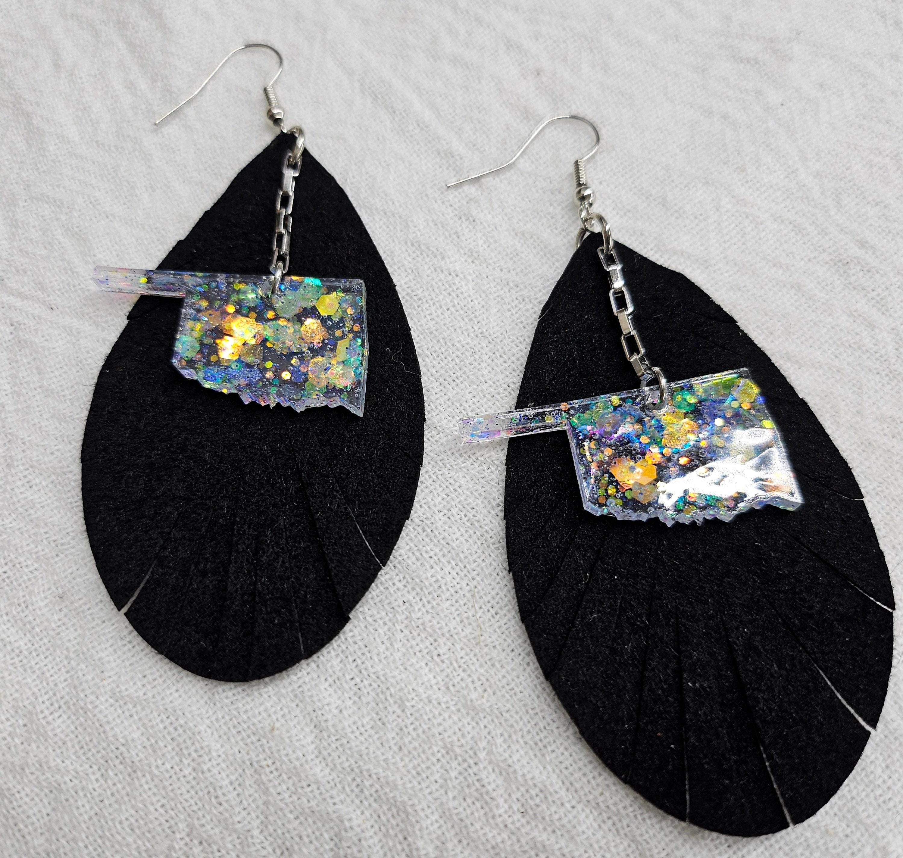 Oklahoma  Fringe Leather Earrings  Handmade Rustic Boho Jewelry Gift for Her  FREE Shipping Unique Statement Accessories