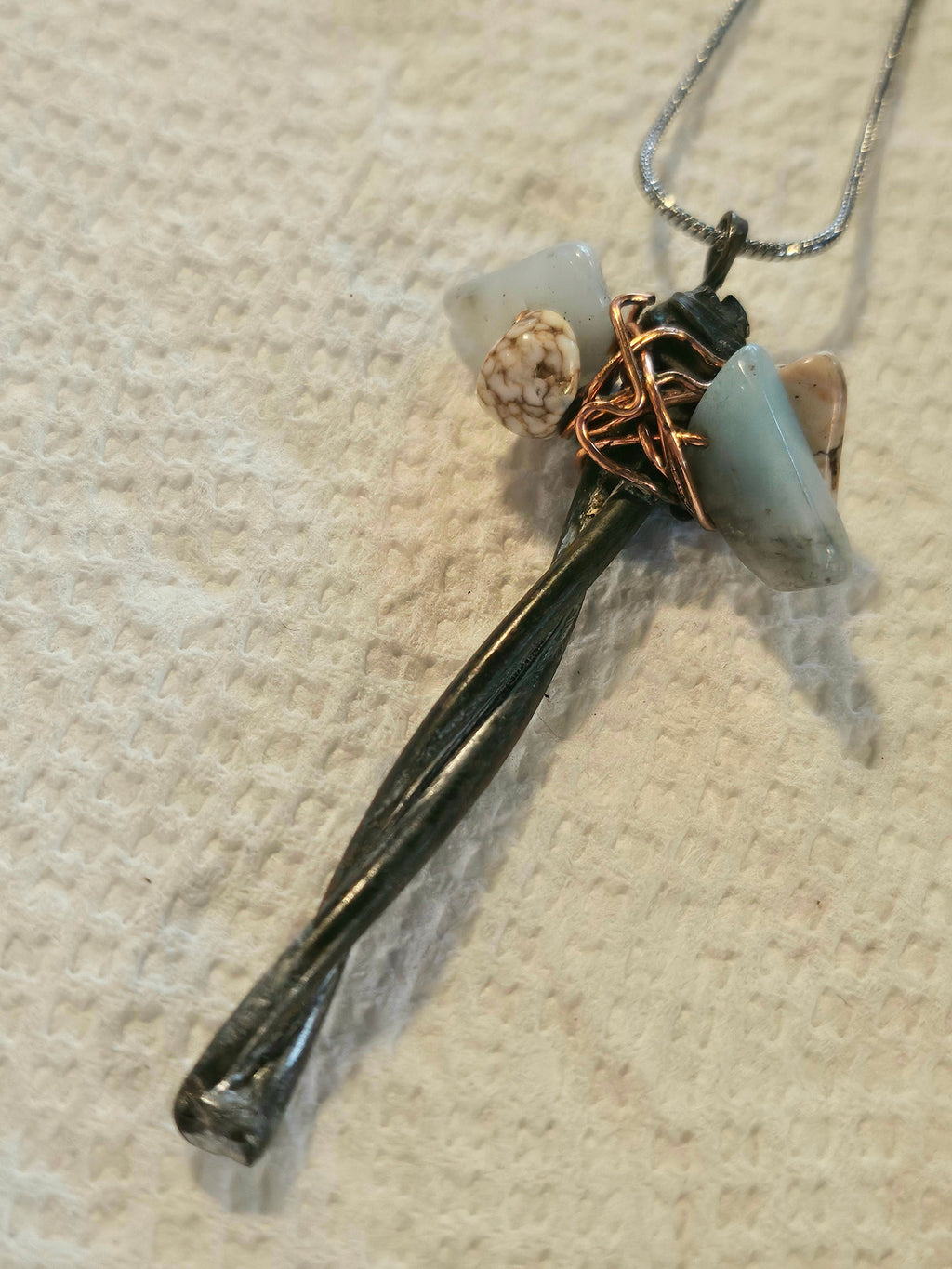 Barbed Wire  Larimar Pendant Necklace for Emotional Well-Being on Stainless Steel Chain  Tough Yet Tranquil Jewelry