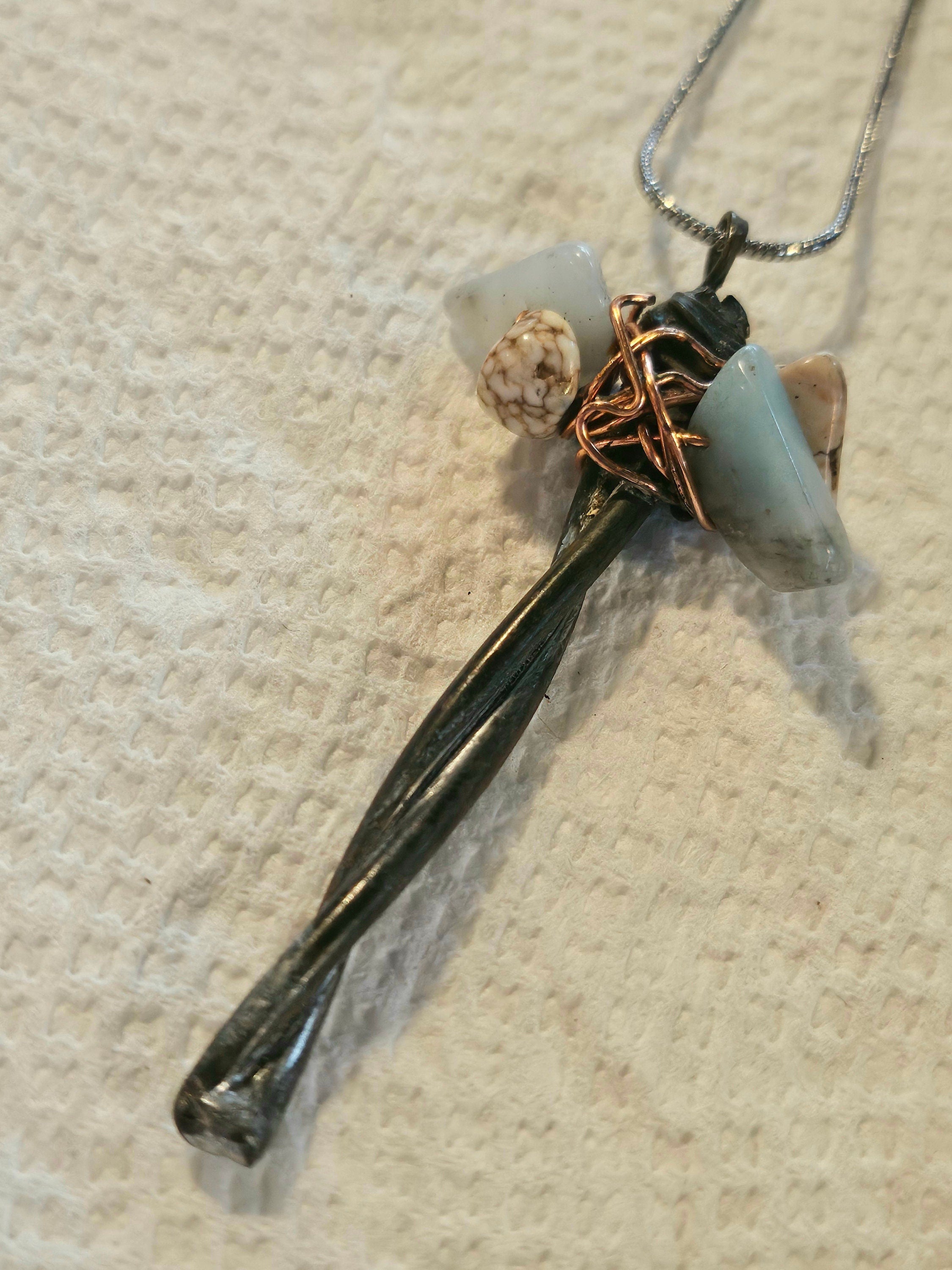 Barbed Wire  Larimar Pendant Necklace for Emotional Well-Being on Stainless Steel Chain  Tough Yet Tranquil Jewelry