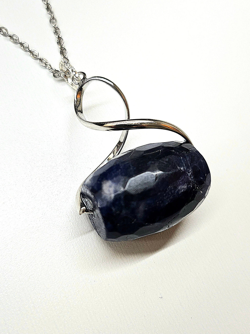 Lapis Lazuli Faceted Barrel Pendant Necklace on Durable Stainless Steel Chain for Courage Truth and Royal Blue Elegance in Gemstone Jewelry