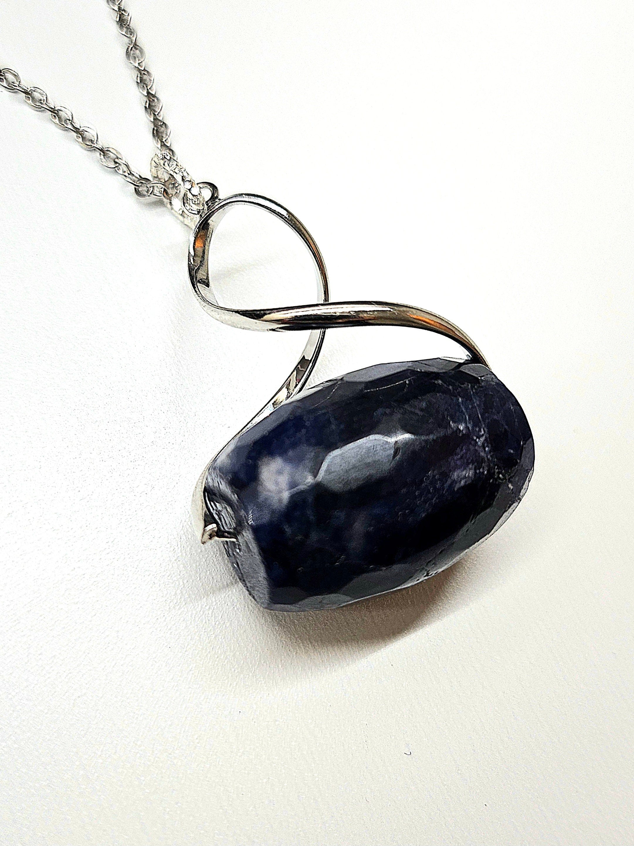 Lapis Lazuli Faceted Barrel Pendant Necklace on Durable Stainless Steel Chain for Courage Truth and Royal Blue Elegance in Gemstone Jewelry