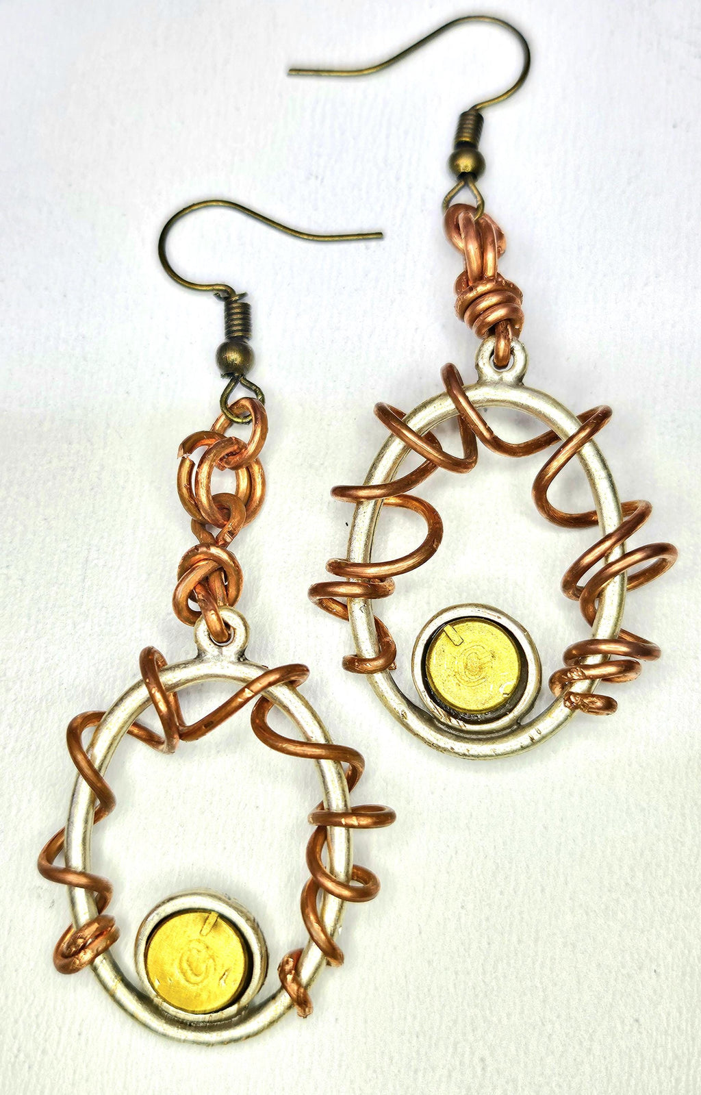 22 Bullet Brass  Copper Wire Earrings with STAINLESS STEEL Hooks for Positive Energy  Unique Style