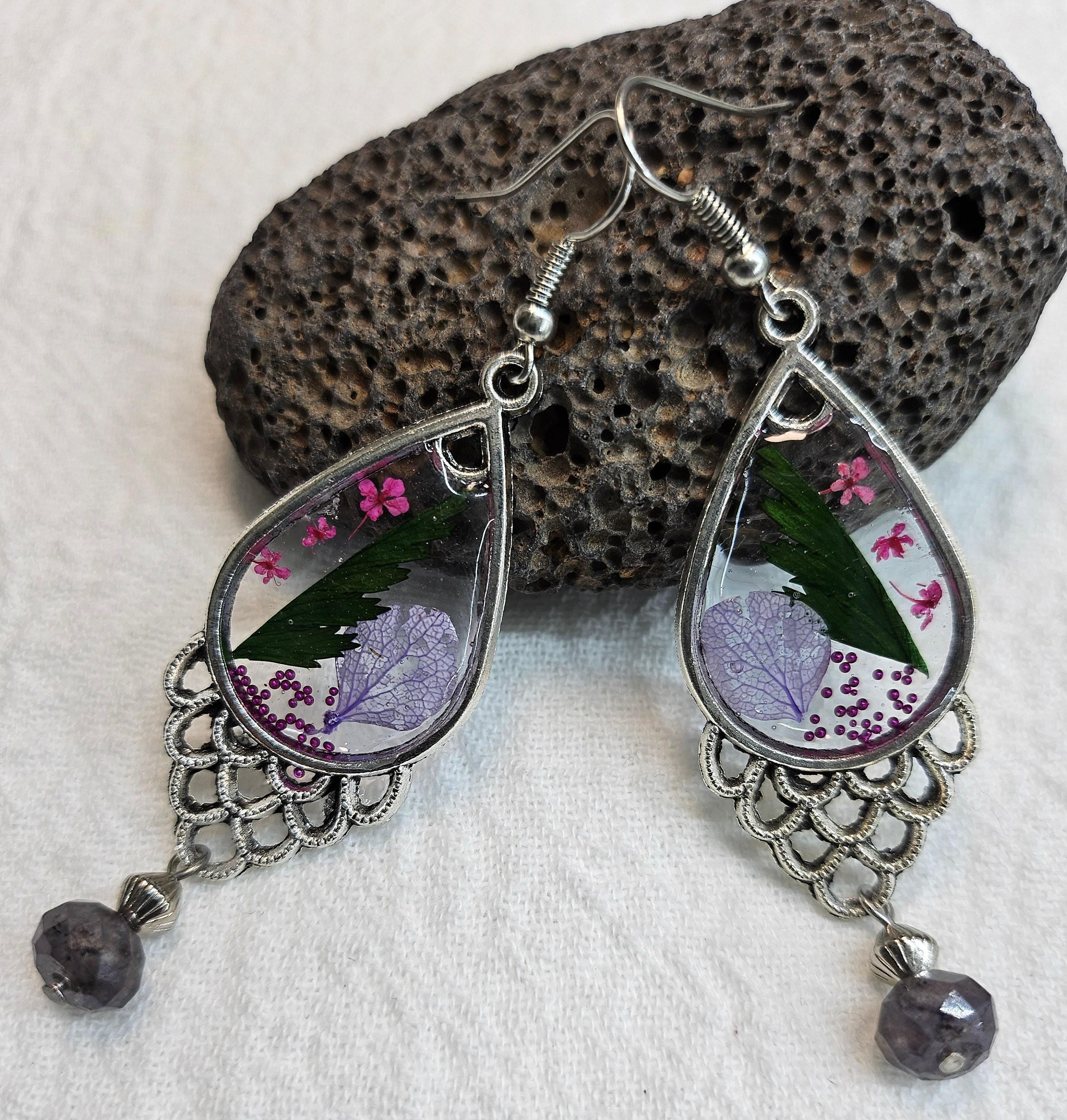 Dried Flower Chandelier Earrings  Handmade Rustic Boho Jewelry Gift for Her  FREE SHIPPING  Unique Statement Earrings 265