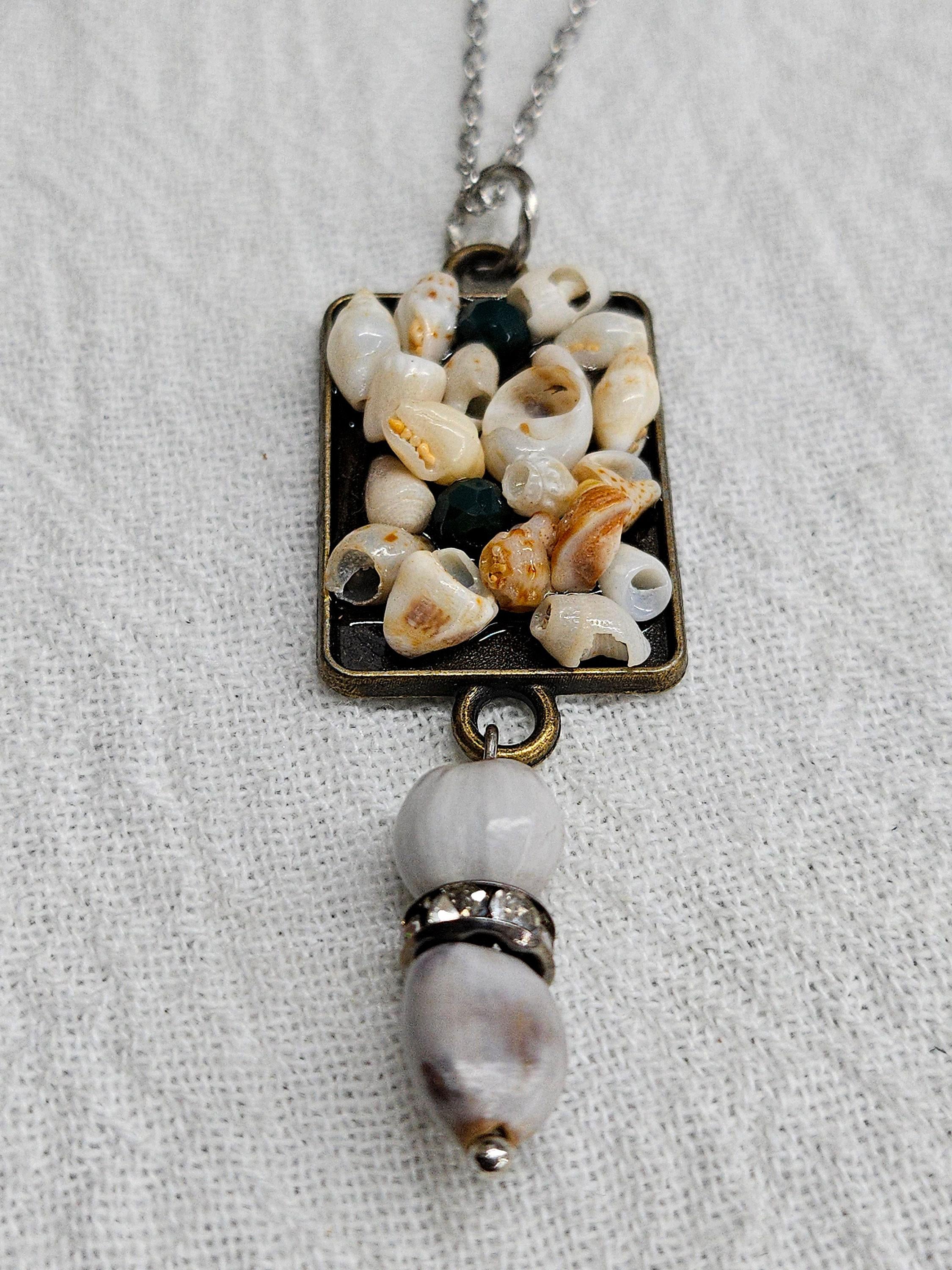 Hawaiian Jobs Tears  Sea Shell Pendant Rustic Boho Handmade Jewelry Gift for Her with Free Shipping  Unique Beachy Accessory for Weddings
