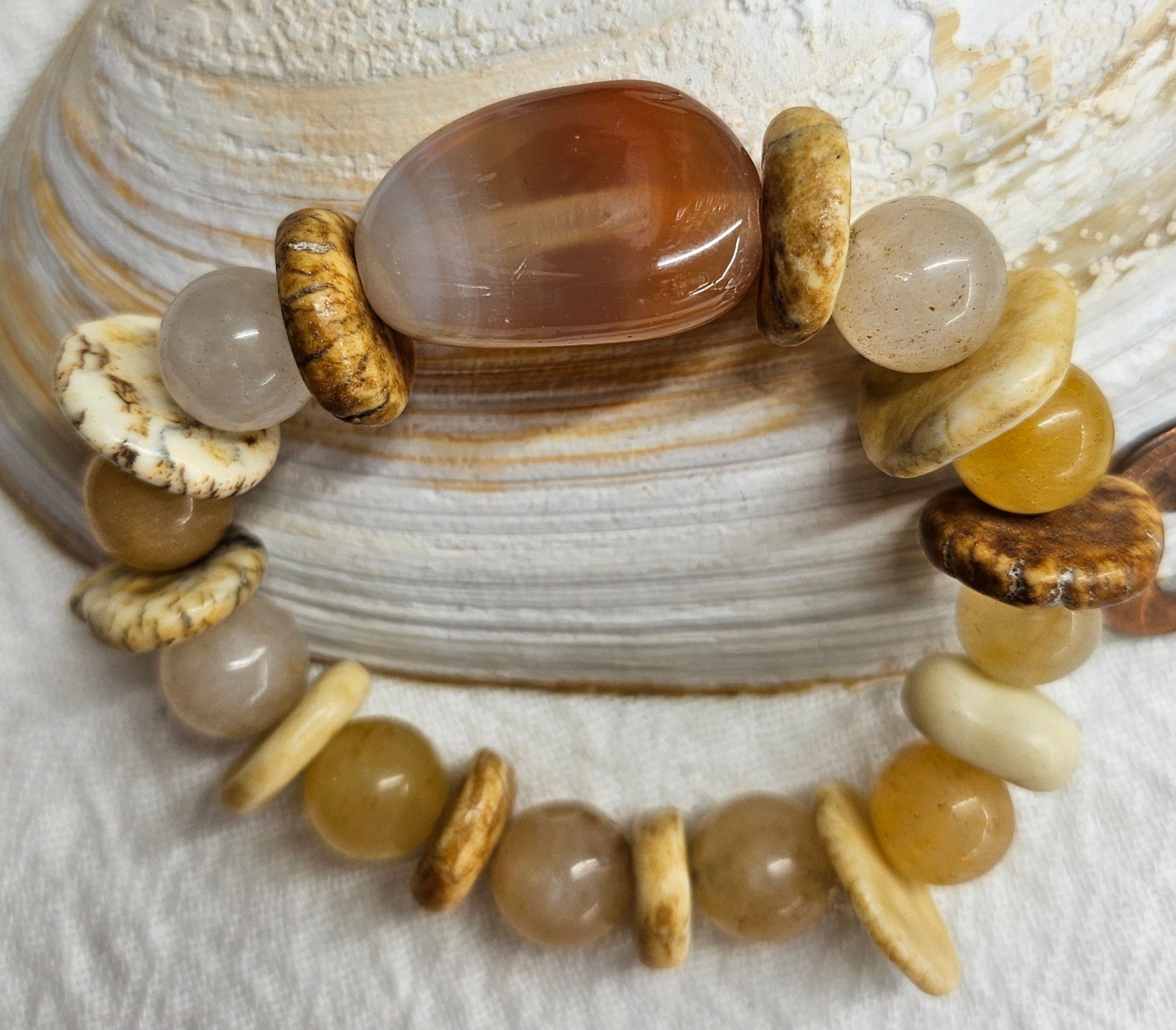 Natural Carnelian  Magnesite Stretch Stone Bracelet for Mood Enhancement and Effortless Chic Style