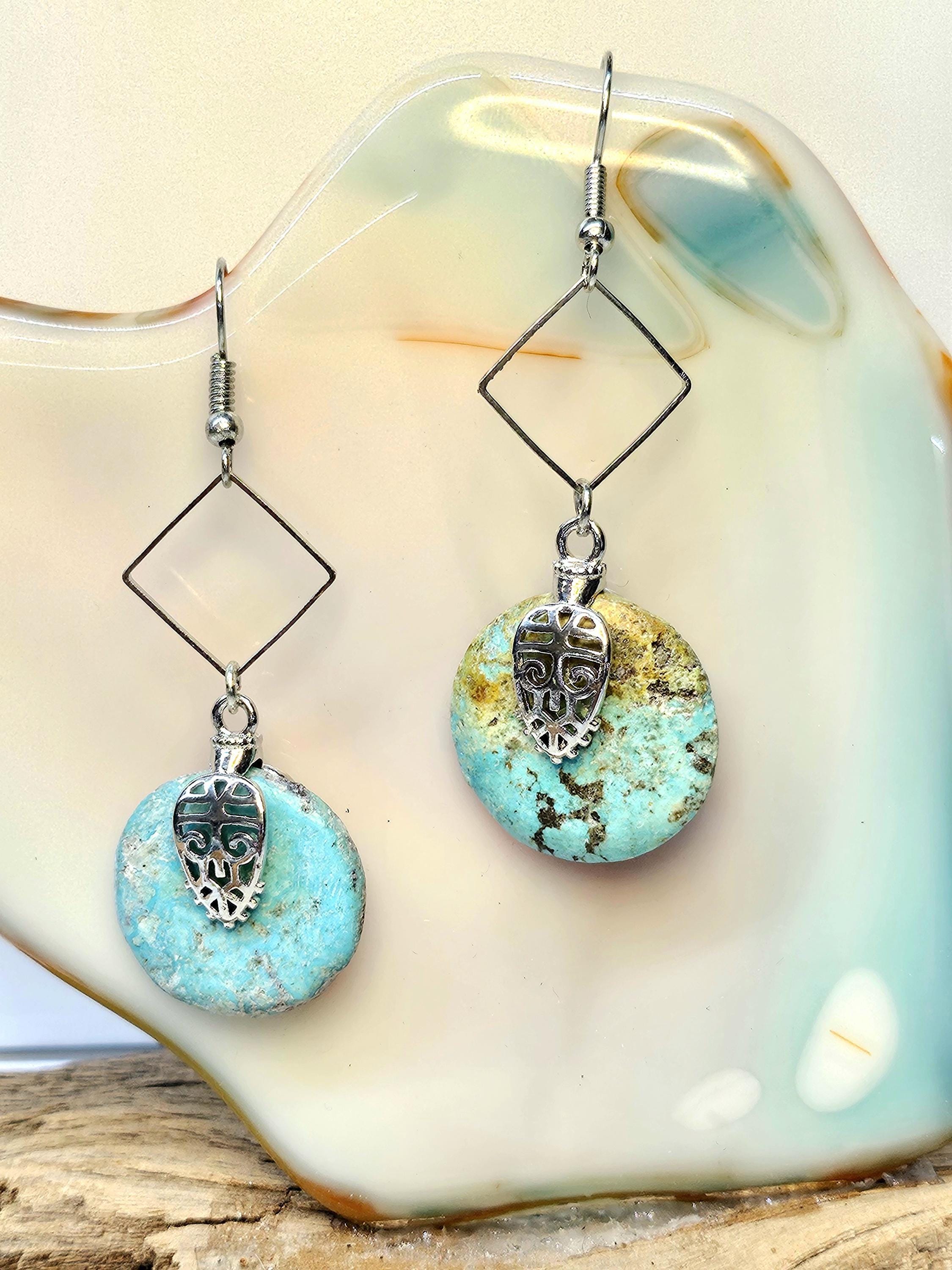 Turquoise Drop Earrings Rustic Boho Handmade Jewelry Gift for Her with FREE SHIPPING  Unique Artisan Earrings for Everyday Style 381