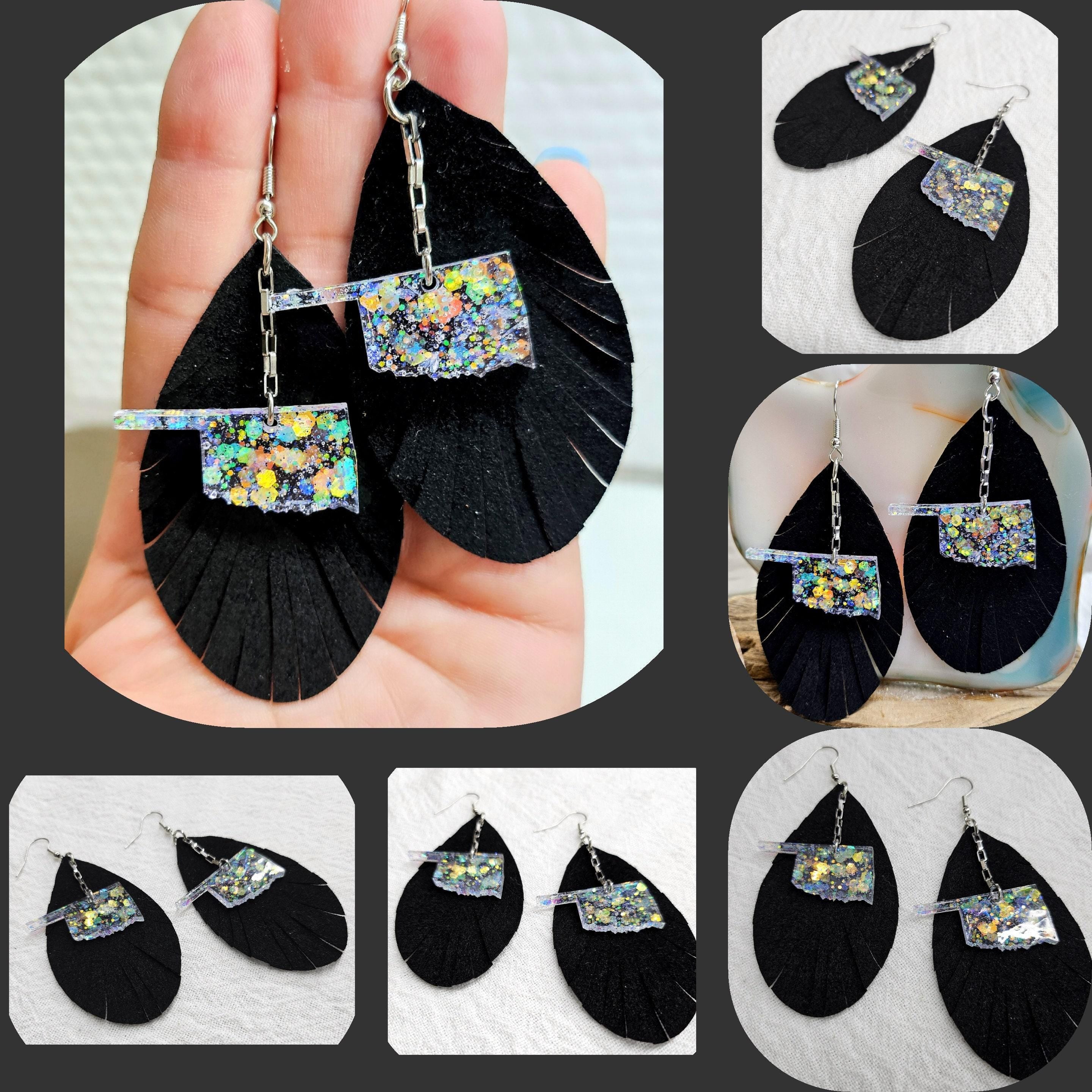 Oklahoma  Fringe Leather Earrings  Handmade Rustic Boho Jewelry Gift for Her  FREE Shipping Unique Statement Accessories