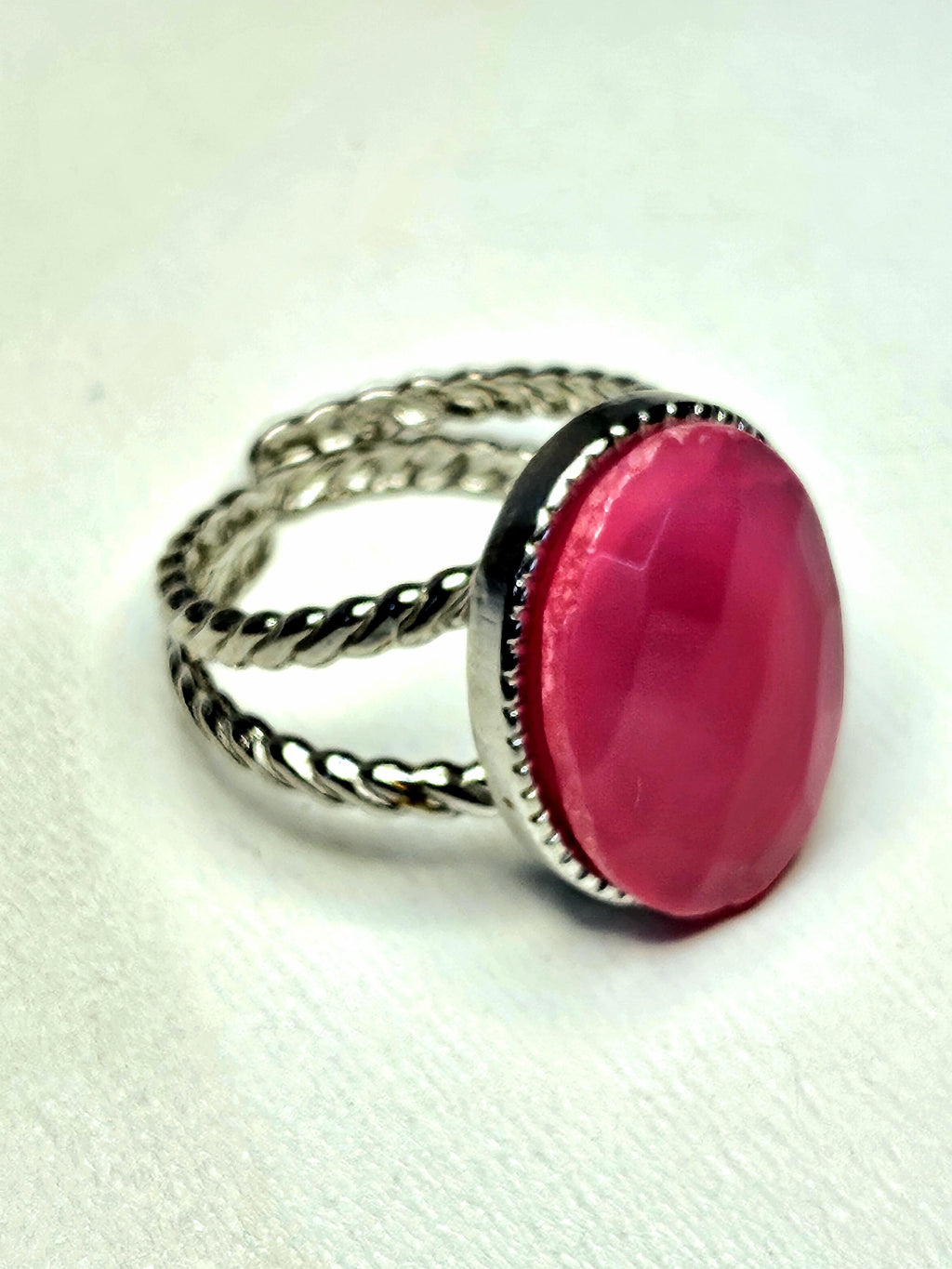 Pink Chalcedony Stainless Steel Ring - Generosity Stone for Heart Chakra Healing  Positive Energy Kindness Magnet