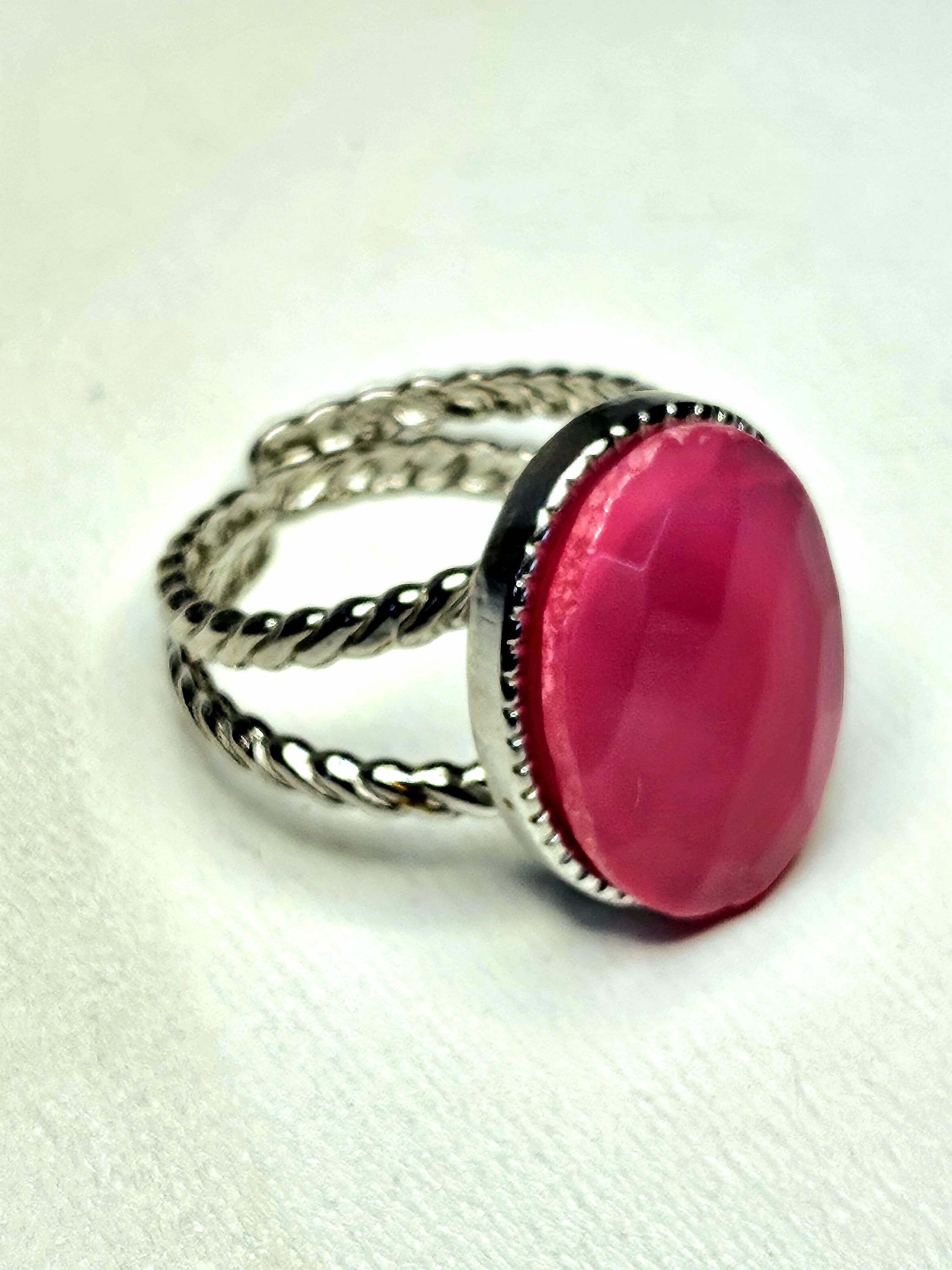 Pink Chalcedony Stainless Steel Ring - Generosity Stone for Heart Chakra Healing  Positive Energy Kindness Magnet
