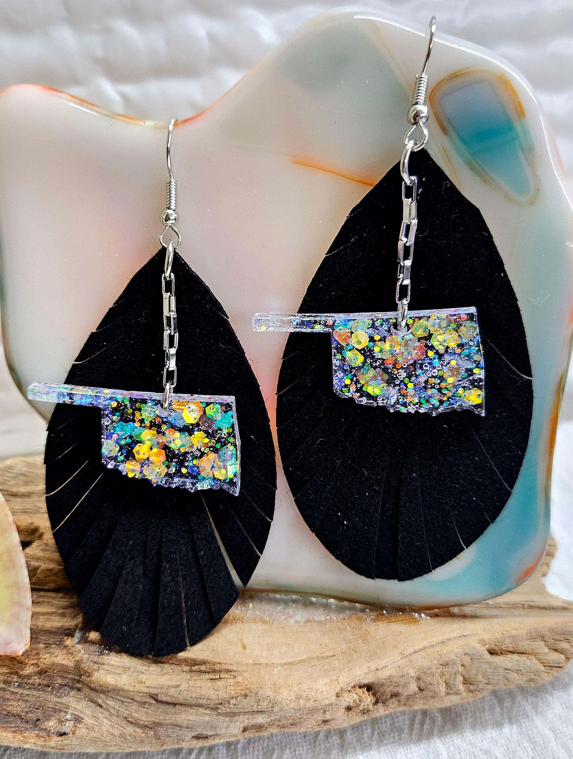 Oklahoma  Fringe Leather Earrings  Handmade Rustic Boho Jewelry Gift for Her  FREE Shipping Unique Statement Accessories