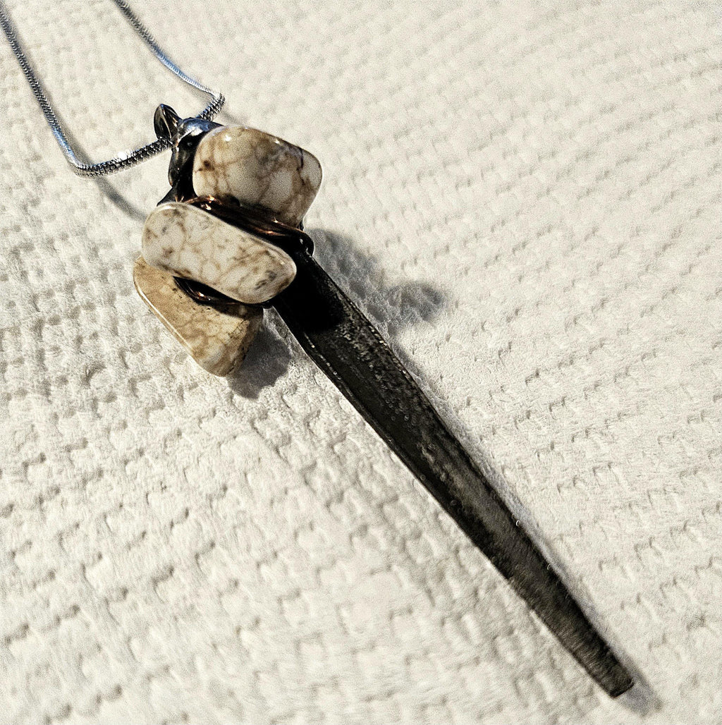 Magnesite Horseshoe Nail Pendant - Rustic Boho Handmade Jewelry Gift for Her - Unique Statement Piece with Free Shipping