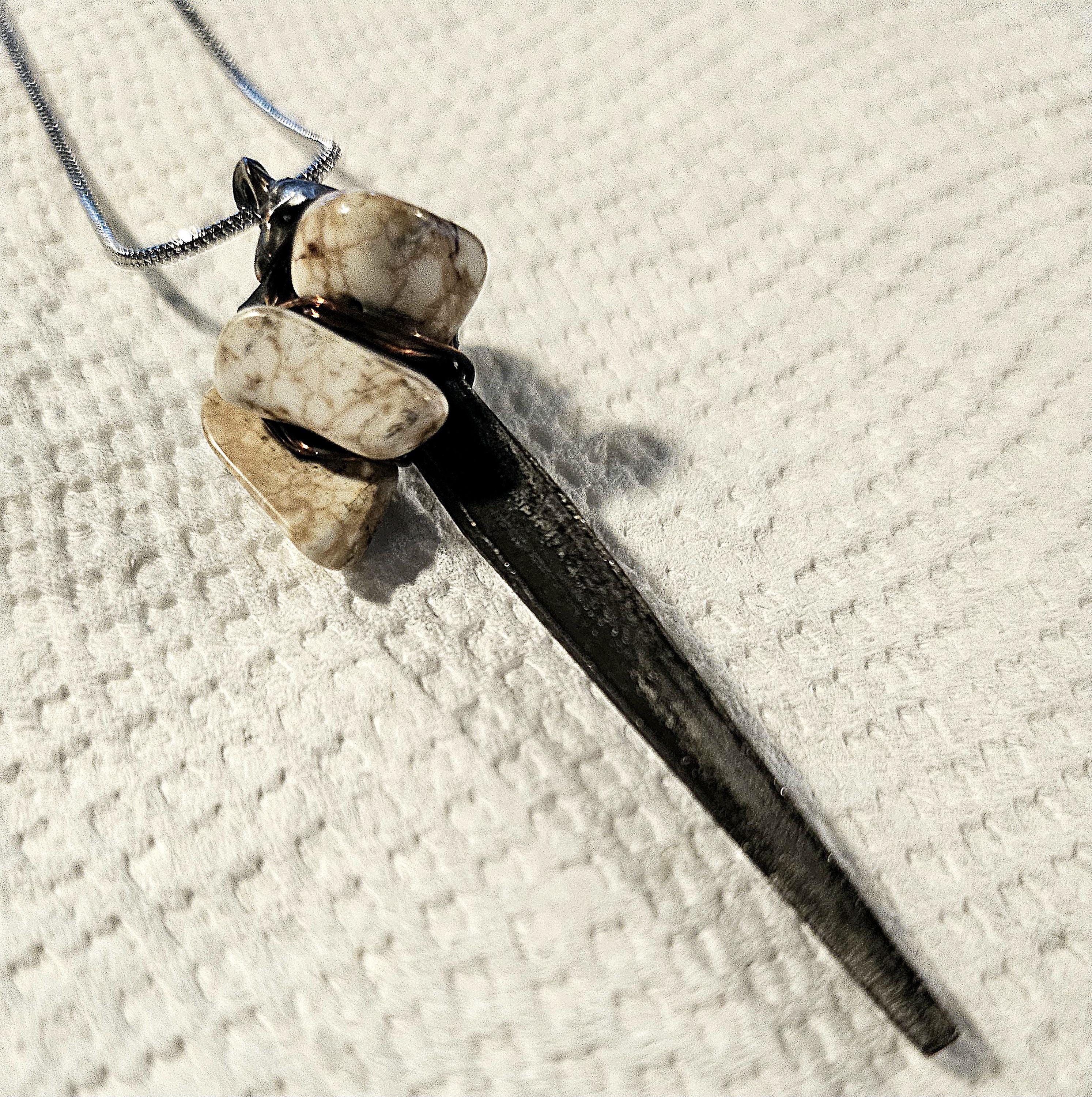Magnesite Horseshoe Nail Pendant - Rustic Boho Handmade Jewelry Gift for Her - Unique Statement Piece with Free Shipping
