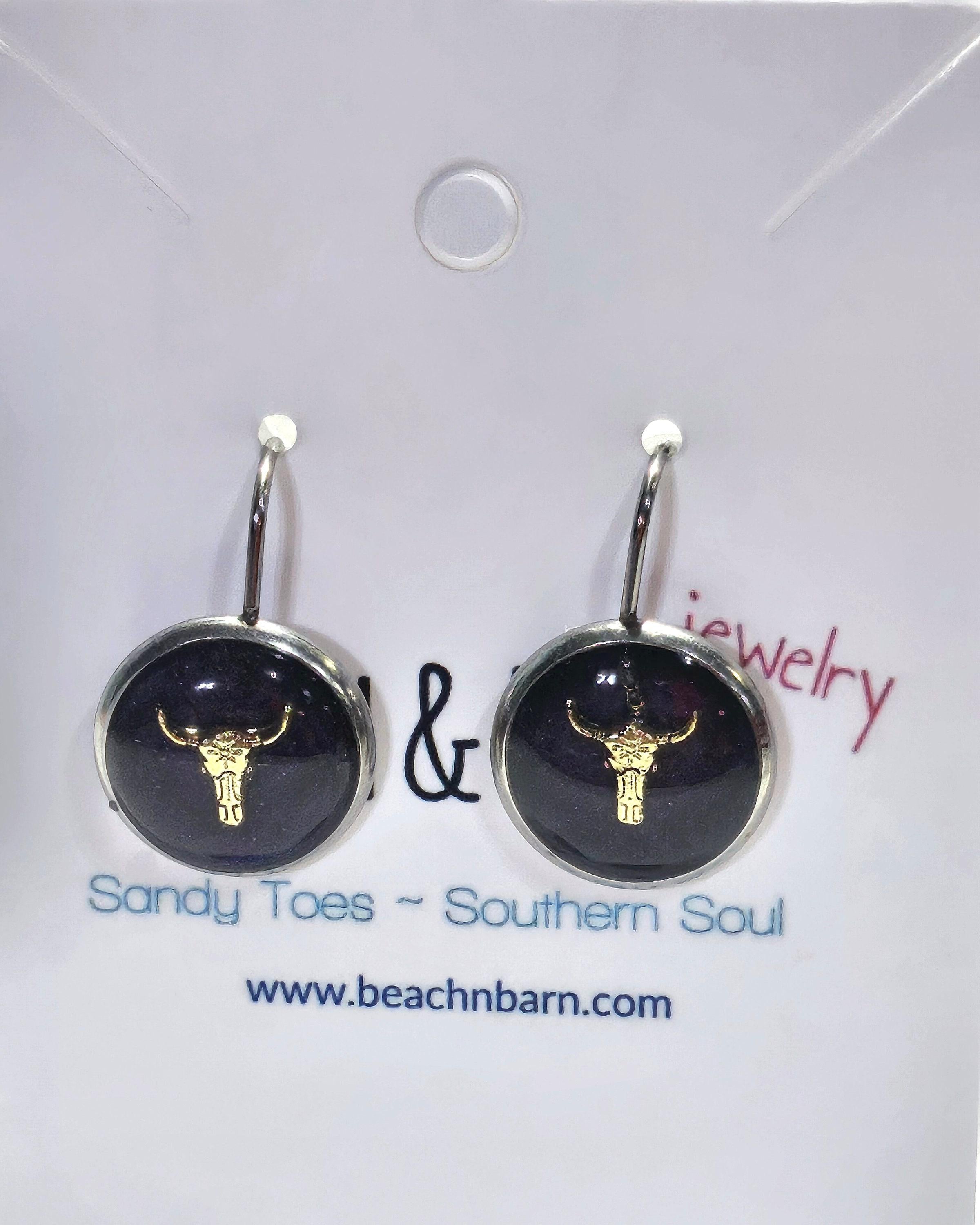 Dark Purple Bull Head Earrings - Rustic Boho Handmade Jewelry Gift for Her - Unique Quirky Accessory with Free Shipping