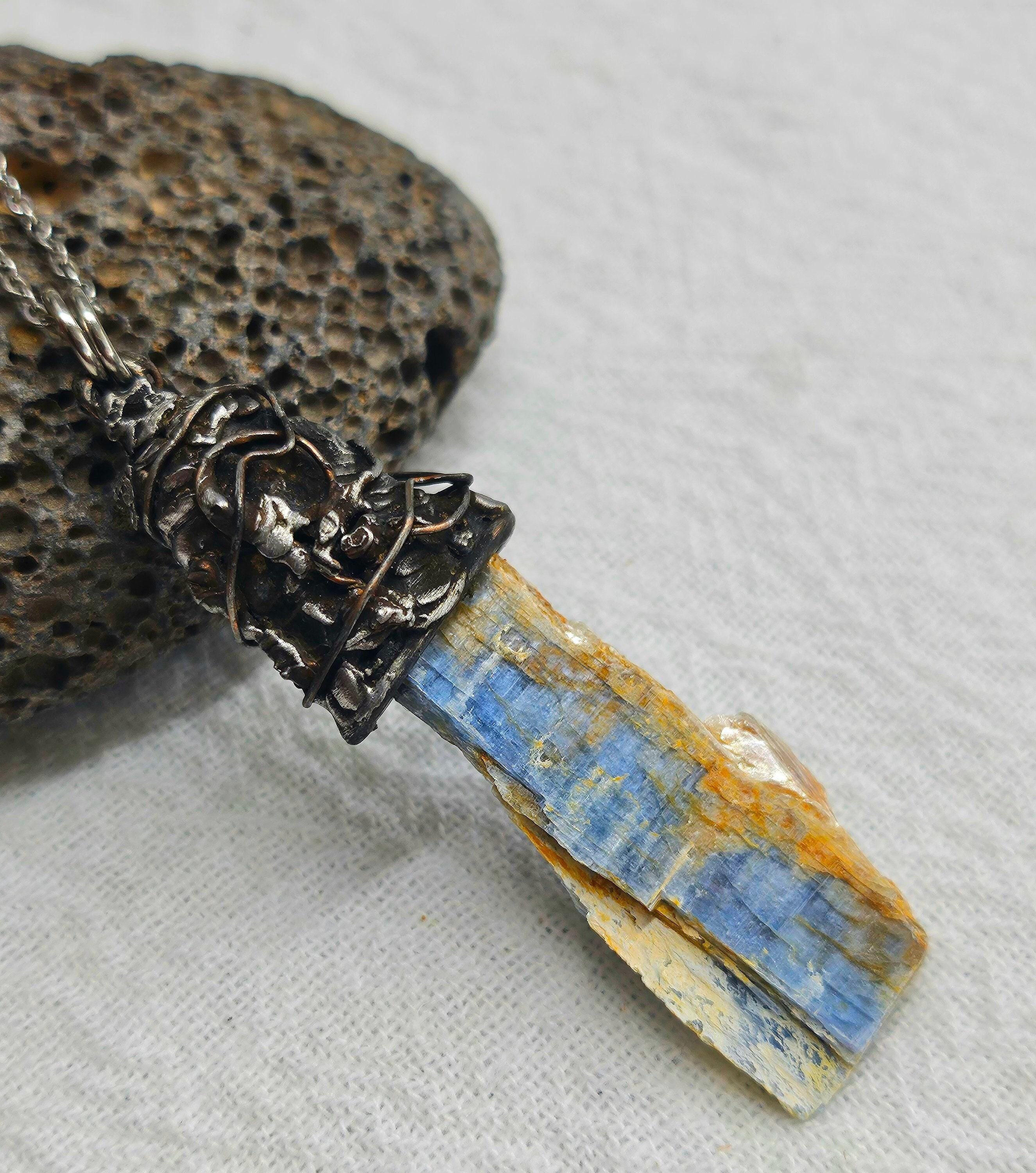 Blue Kyanite & Silver Solder Pendant Rustic Boho Handmade Jewelry Gift for Her Free Shipping | Rustic Boho Jewelry #389