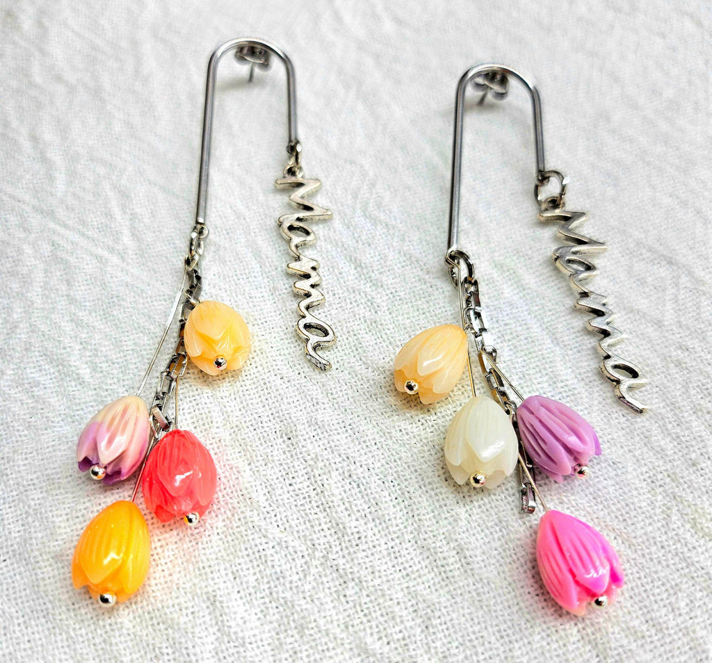 Jasmine Flower  Mama Charm Earrings  Handmade Rustic Boho Jewelry Gift for Her  Unique Beaded Accessories with Free Shipping