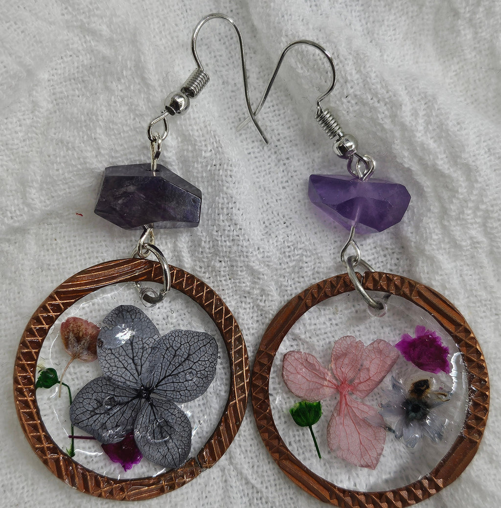 Dried Flower  Amethyst Earrings with Comfortable Stainless Steel Hooks for Unique Style and Whimsy