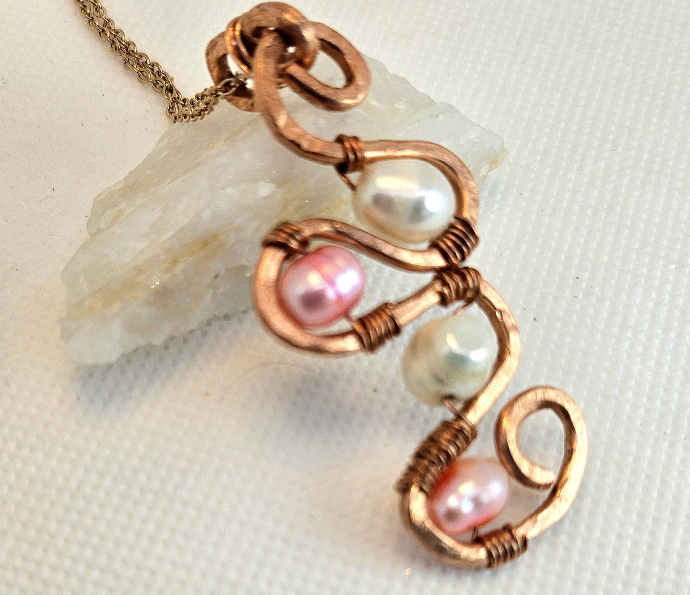 Natural Freshwater Pearl & Copper Pendant Rustic Boho Handmade Jewelry Gift for Her Free Shipping | Rustic Boho Jewelry #398