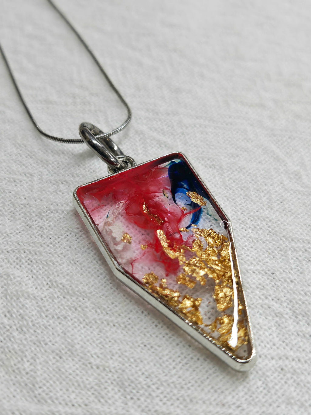 Red White and Blue Resin Pendant on Stainless Steel Chain - Handmade Patriotic Jewelry for Celebrations and Everyday Wear