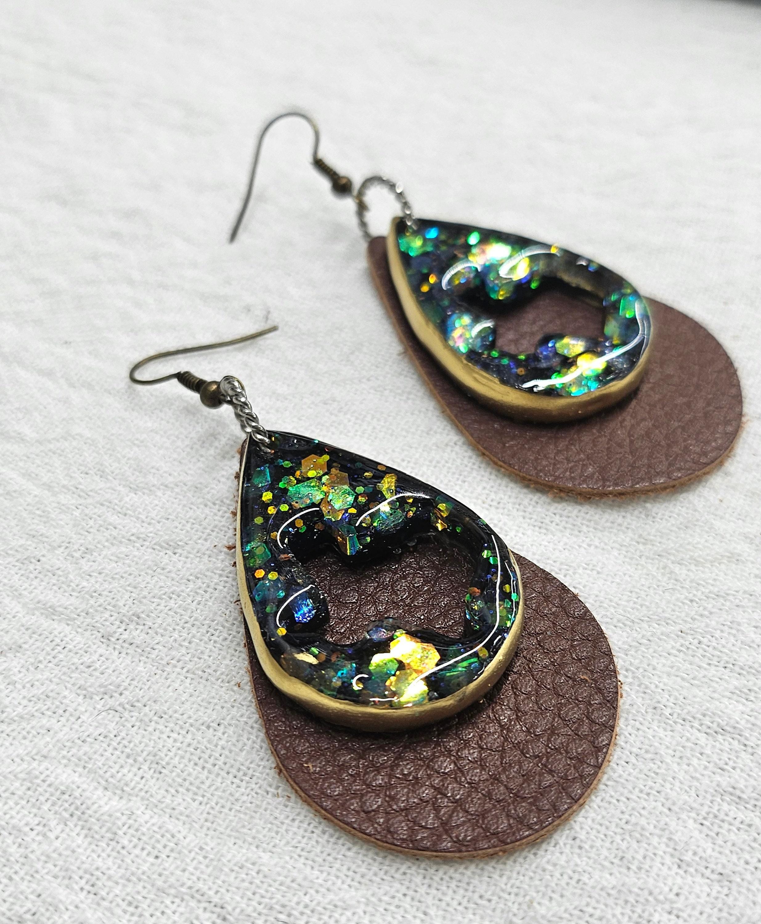 Leather Teardrop Texas Earrings - Handmade Rustic Boho Jewelry Gift for Her - Stylish  Unique Accessory with Free Shipping