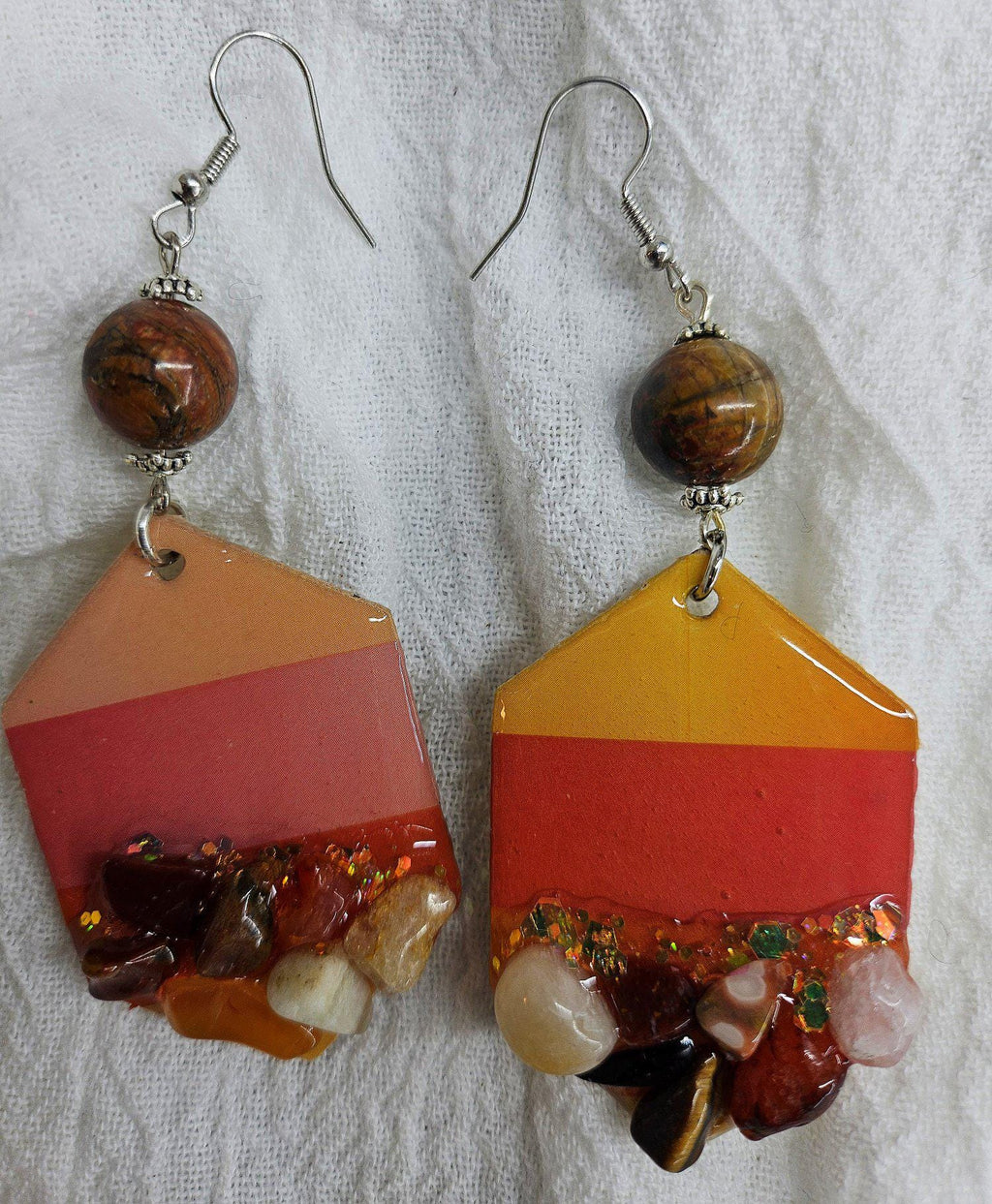 Washi Tape  Multi Stone Pendant Earrings with Stainless Steel Hooks - Rustic Boho Chic Jewelry for Unique Style