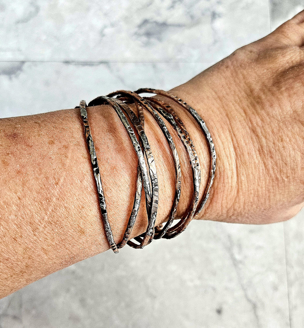 Hand Textured Copper Wire Bracelet with Silver Solder Accent  Rustic Charm Jewelry for Stylish Wrist Hugs  Unique Artisan Accessory
