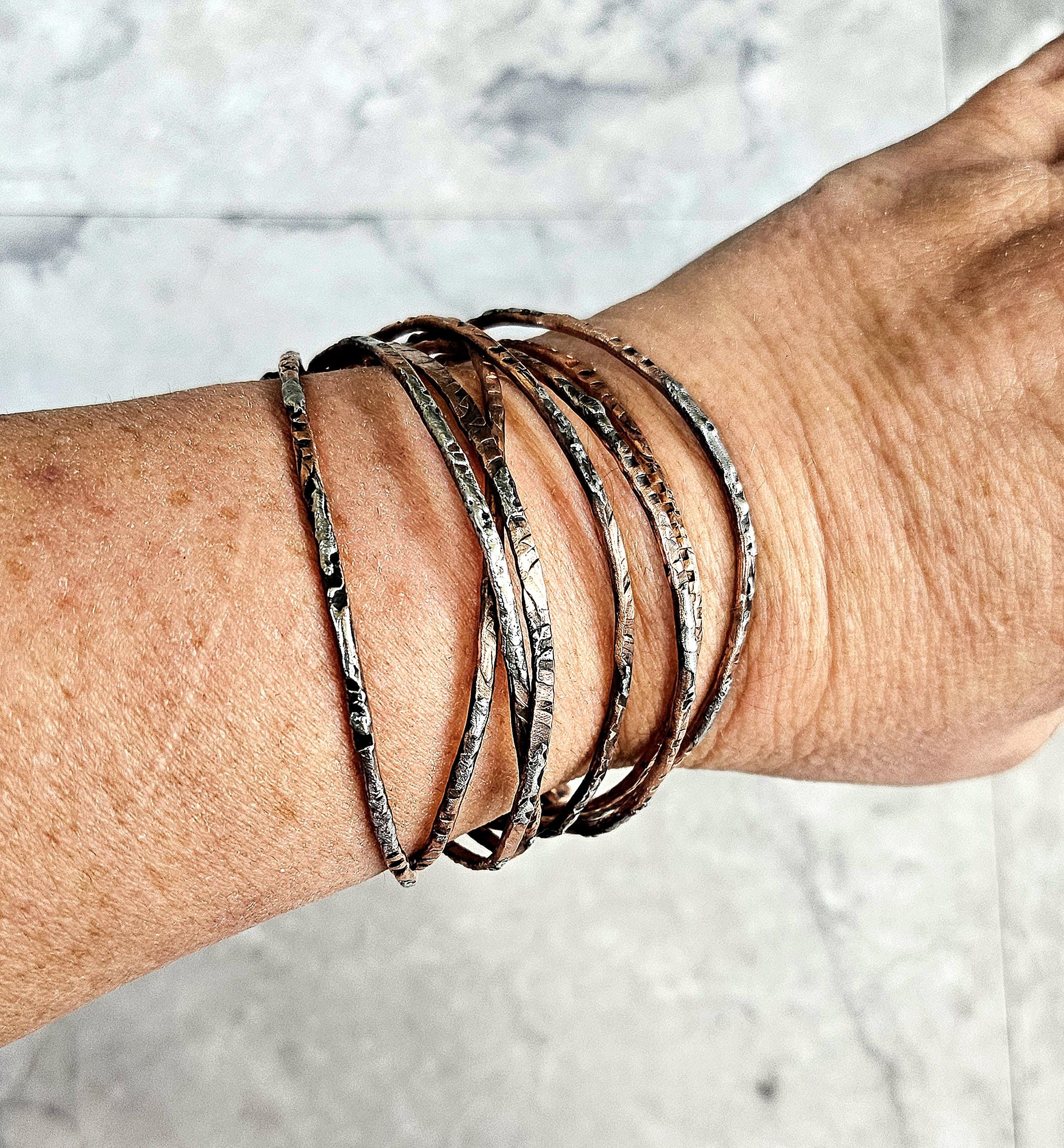 Hand Textured Copper Wire Bracelet with Silver Solder Accent  Rustic Charm Jewelry for Stylish Wrist Hugs  Unique Artisan Accessory