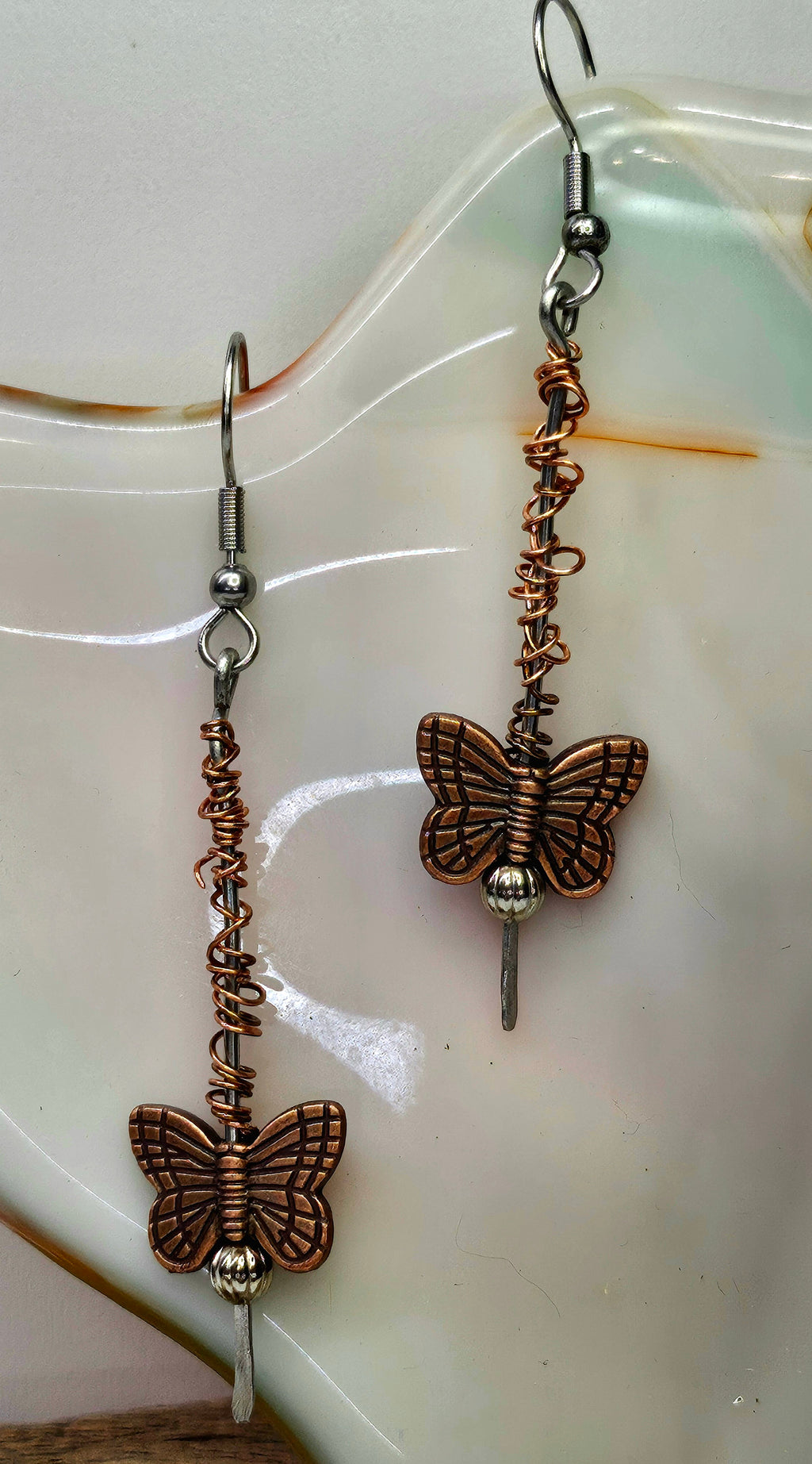 Copper Butterfly Dangle Earrings with Stainless Steel Hooks for Whimsical Fashion Lovers