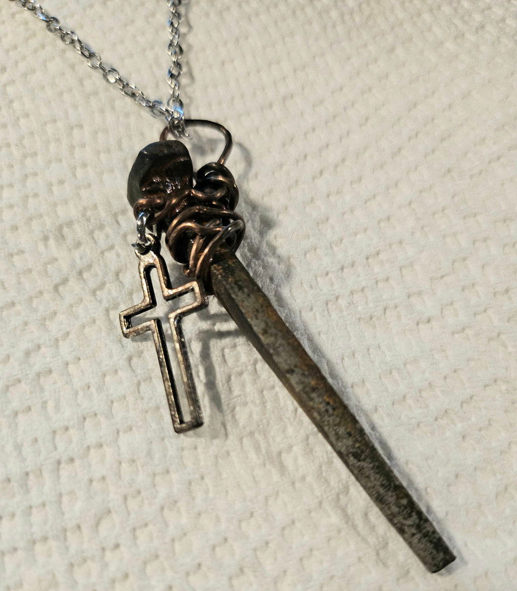 Whimsical Horse Shoe Nail  Cross Pendant Necklace in Durable Stainless Steel - Rustic Cowboy Spiritual Jewelry for Unique Style