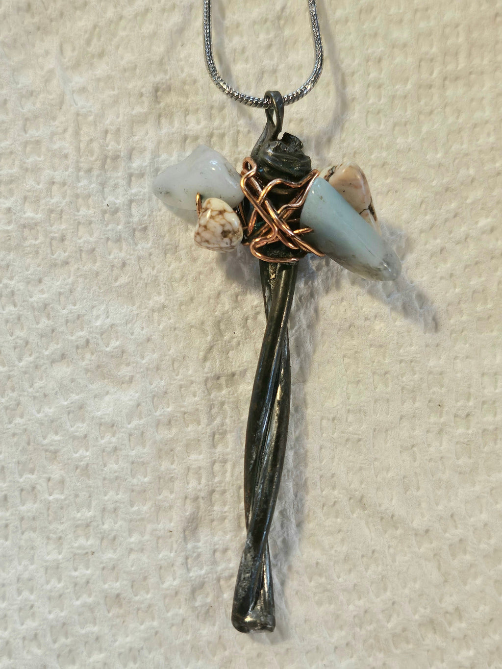 Barbed Wire  Larimar Pendant Necklace for Emotional Well-Being on Stainless Steel Chain  Tough Yet Tranquil Jewelry