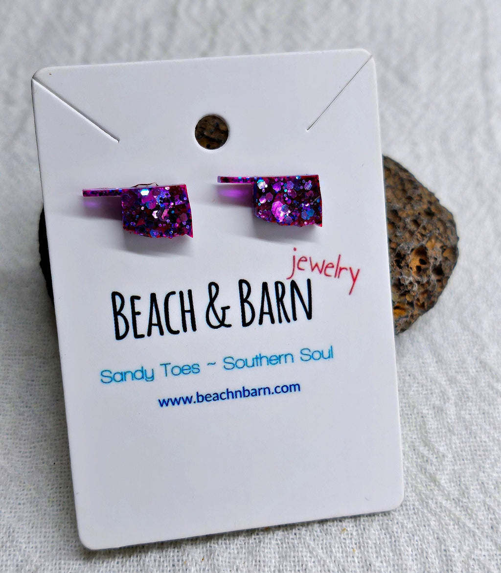 Oklahoma State Rustic Boho Handmade StudPost Earrings for Her - Unique Jewelry Gift with FREE SHIPPING - Perfect for Rustic Weddings Beach