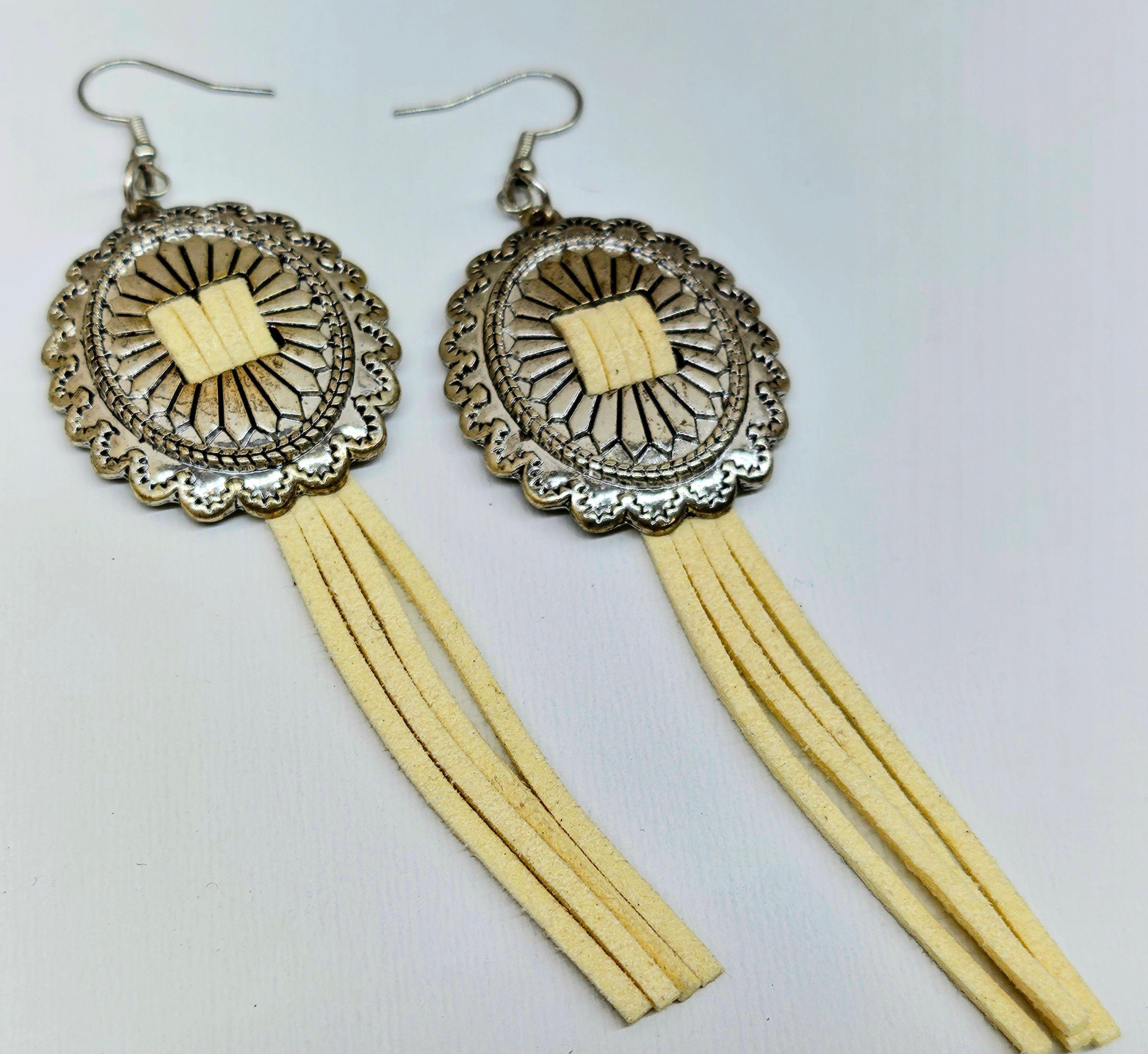 Genuine Leather Concho Dangle Earrings with Lightweight Stainless Steel Hooks for Effortless Chic Everyday Style