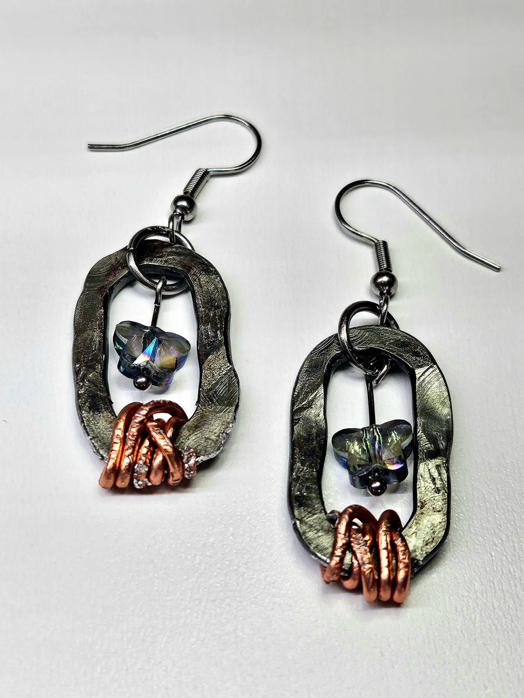 Swarovski Crystal Butterfly Earrings with Textured Metal Links  Stainless Steel Hooks for Everyday Elegance