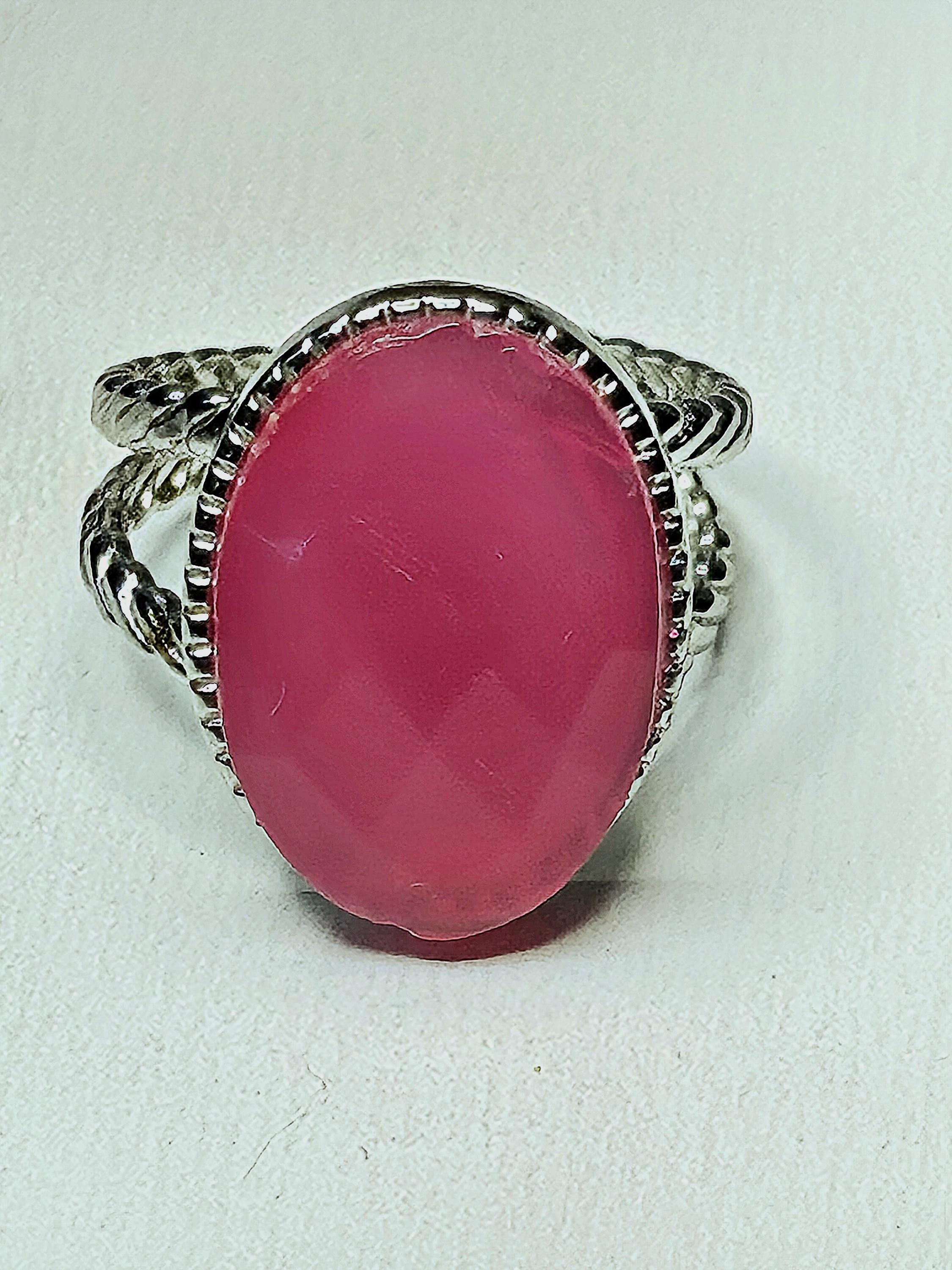 Pink Chalcedony Stainless Steel Ring - Generosity Stone for Heart Chakra Healing  Positive Energy Kindness Magnet