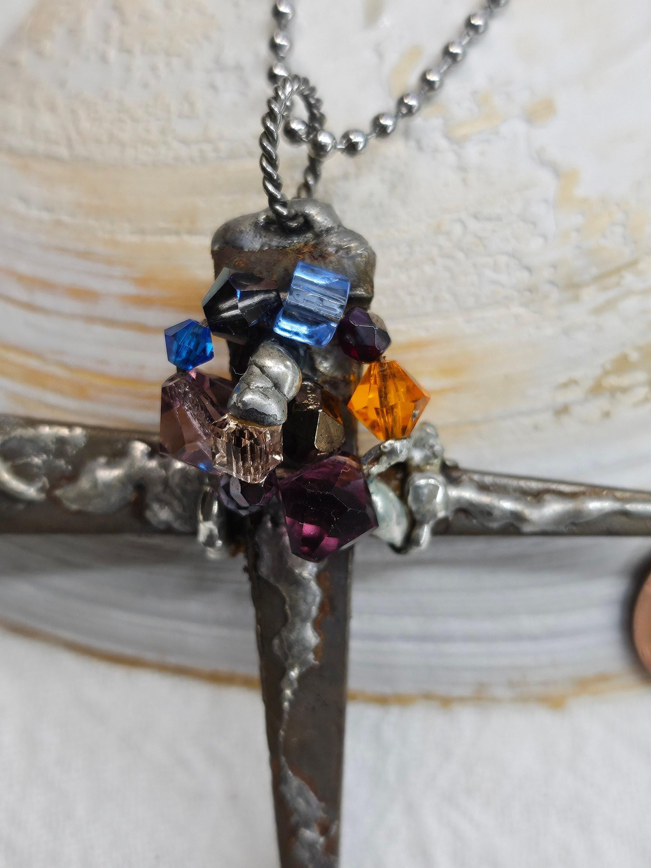 Handmade Rustic Boho Horse Shoe Nail Cross Pendant Jewelry Gift for Her  Unique Statement Piece with Free Shipping  Upcycled Charm