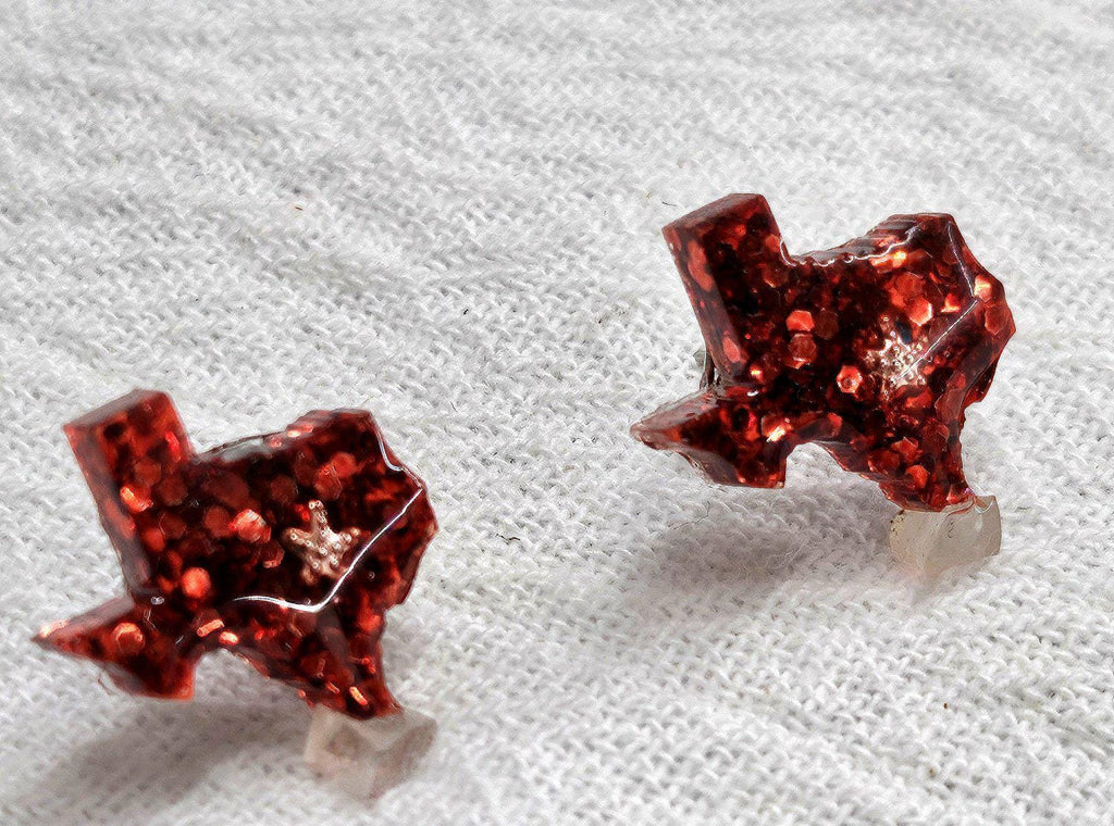 Texas Resin Stud Earrings with Glitter  Stainless Steel Post - Handmade Rustic Boho Jewelry for Everyday Wear Perfect Gift