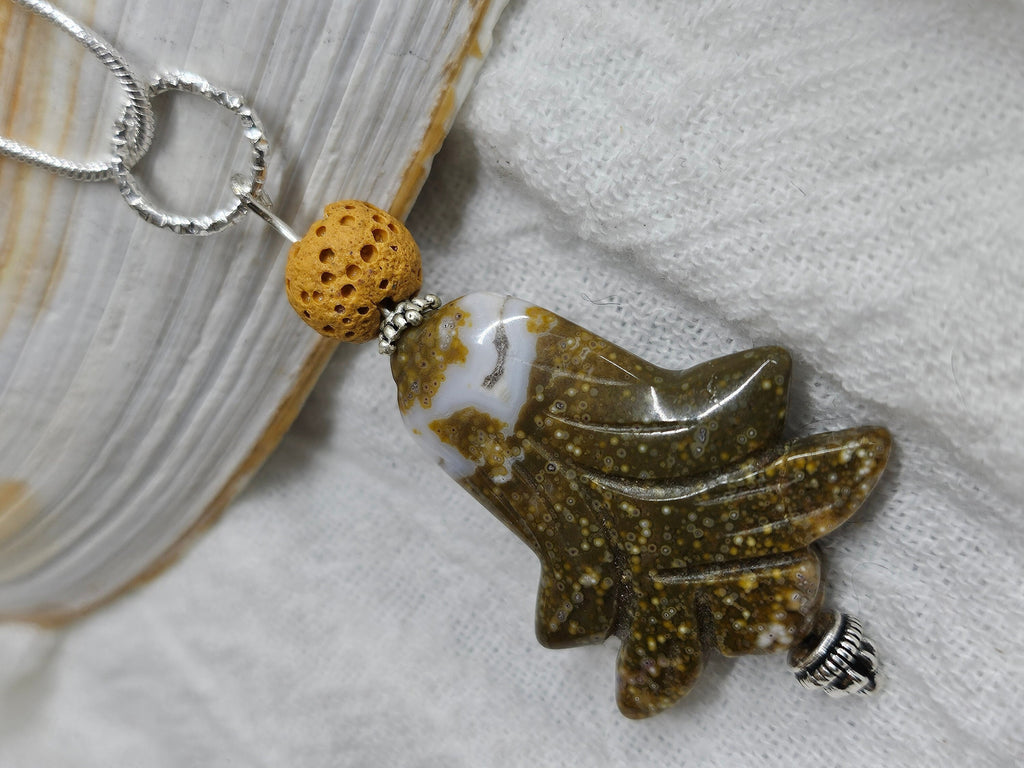 Yellow Ocean Jasper  Lava Stone Pendant on 16 Stainless Steel Chain - Unique Sunshine Jewelry Accessory for Daily Wear Gift Idea